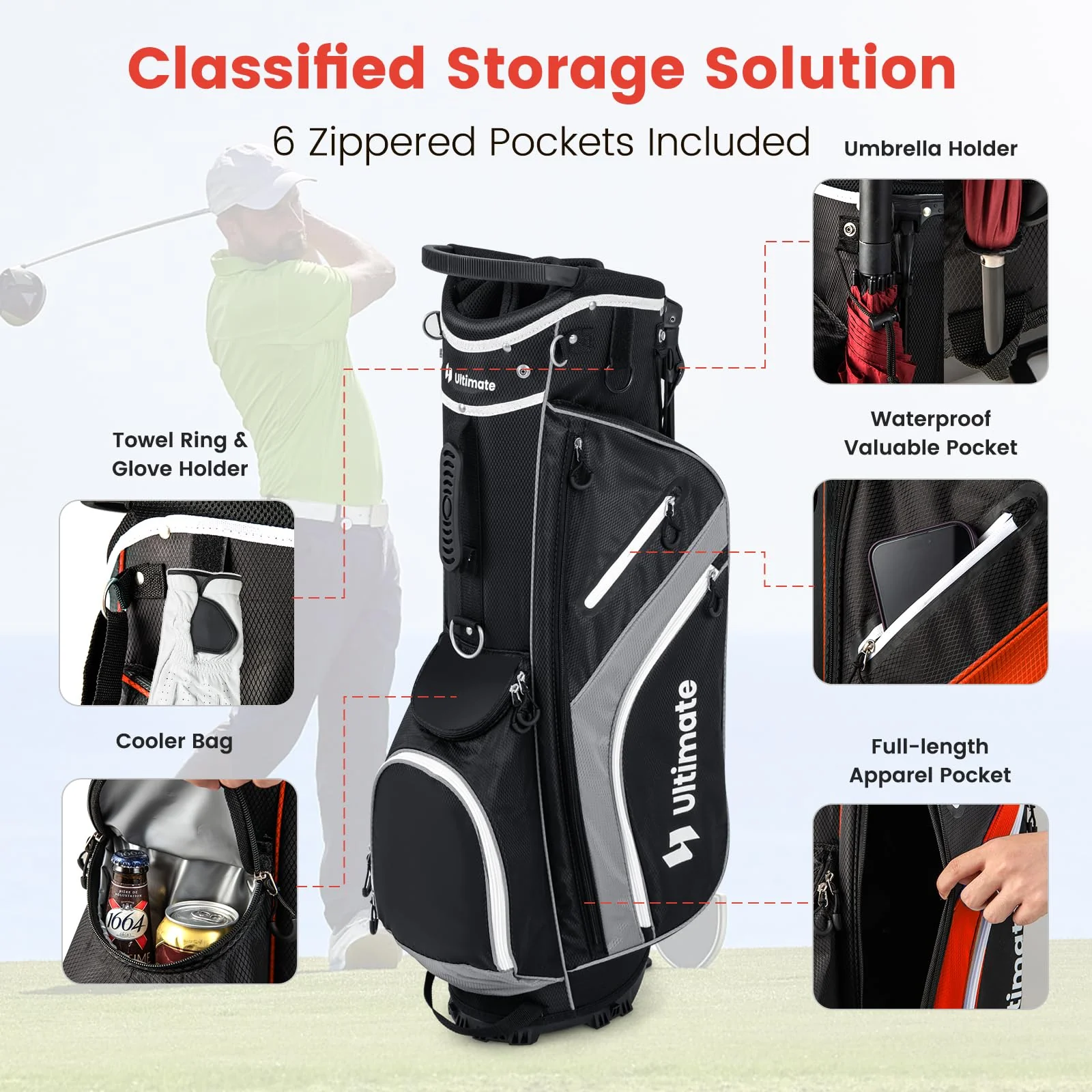 Goplus 14 Way Top Dividers Golf Stand Bag - Image 4