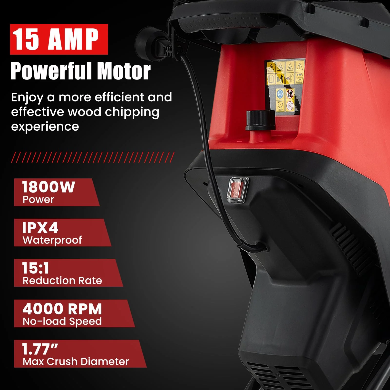 Goplus 15-AMP Electric Wood Chipper and Shredder, Leaf Mulcher with Wheels, Safety Locking Knob - Image 3