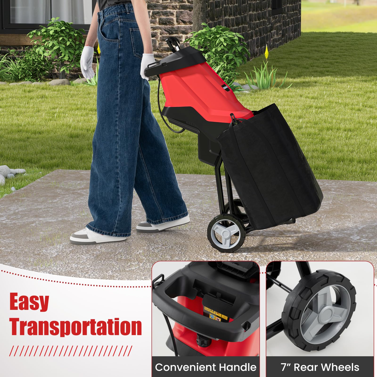 Goplus 15-AMP Electric Wood Chipper and Shredder, Leaf Mulcher with Wheels, Safety Locking Knob - Image 5
