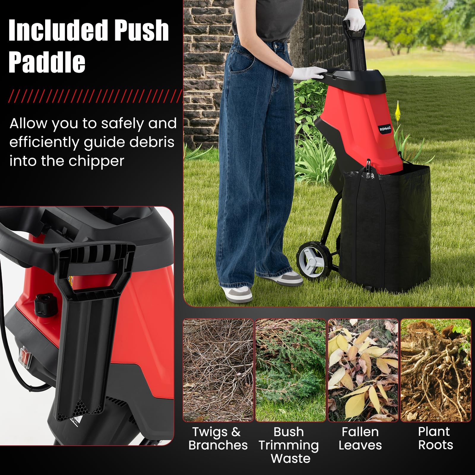 Goplus 15-AMP Electric Wood Chipper and Shredder, Leaf Mulcher with Wheels, Safety Locking Knob - Image 8