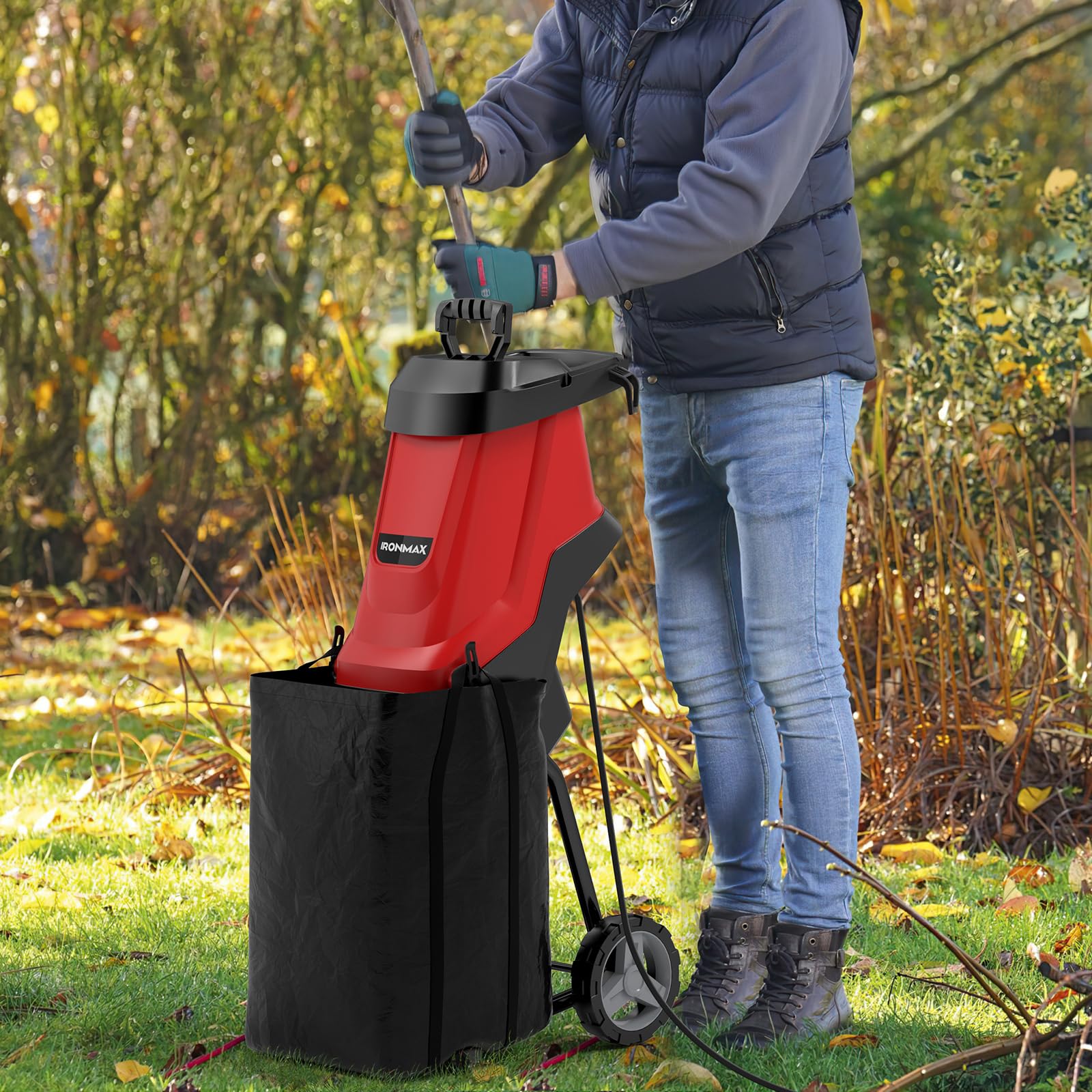 Goplus 15-AMP Electric Wood Chipper and Shredder, Leaf Mulcher with Wheels, Safety Locking Knob - Image 9