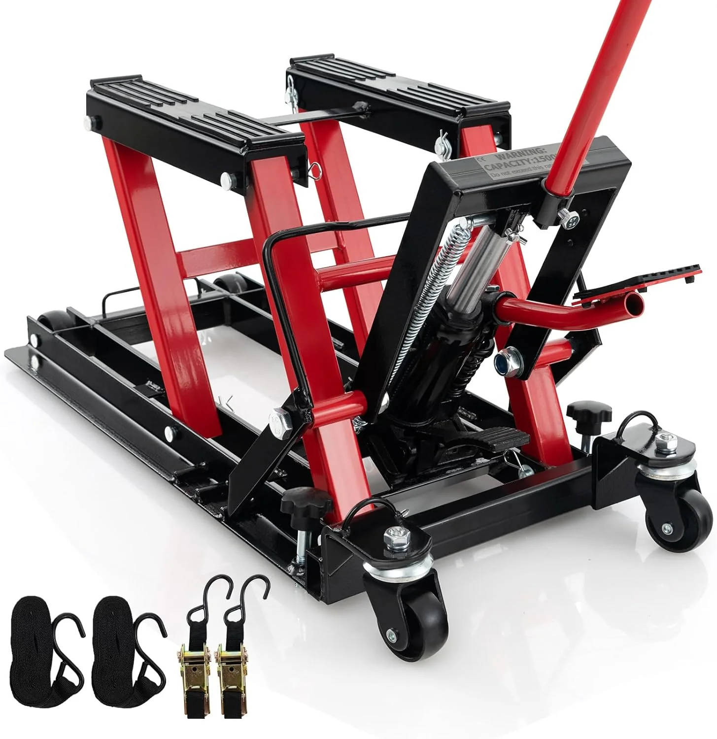 Goplus 1500 LBS Motorcycle Lift Jack, Hydraulic Motorcycle Hoist w/Footplates & Long Handle - Image 10