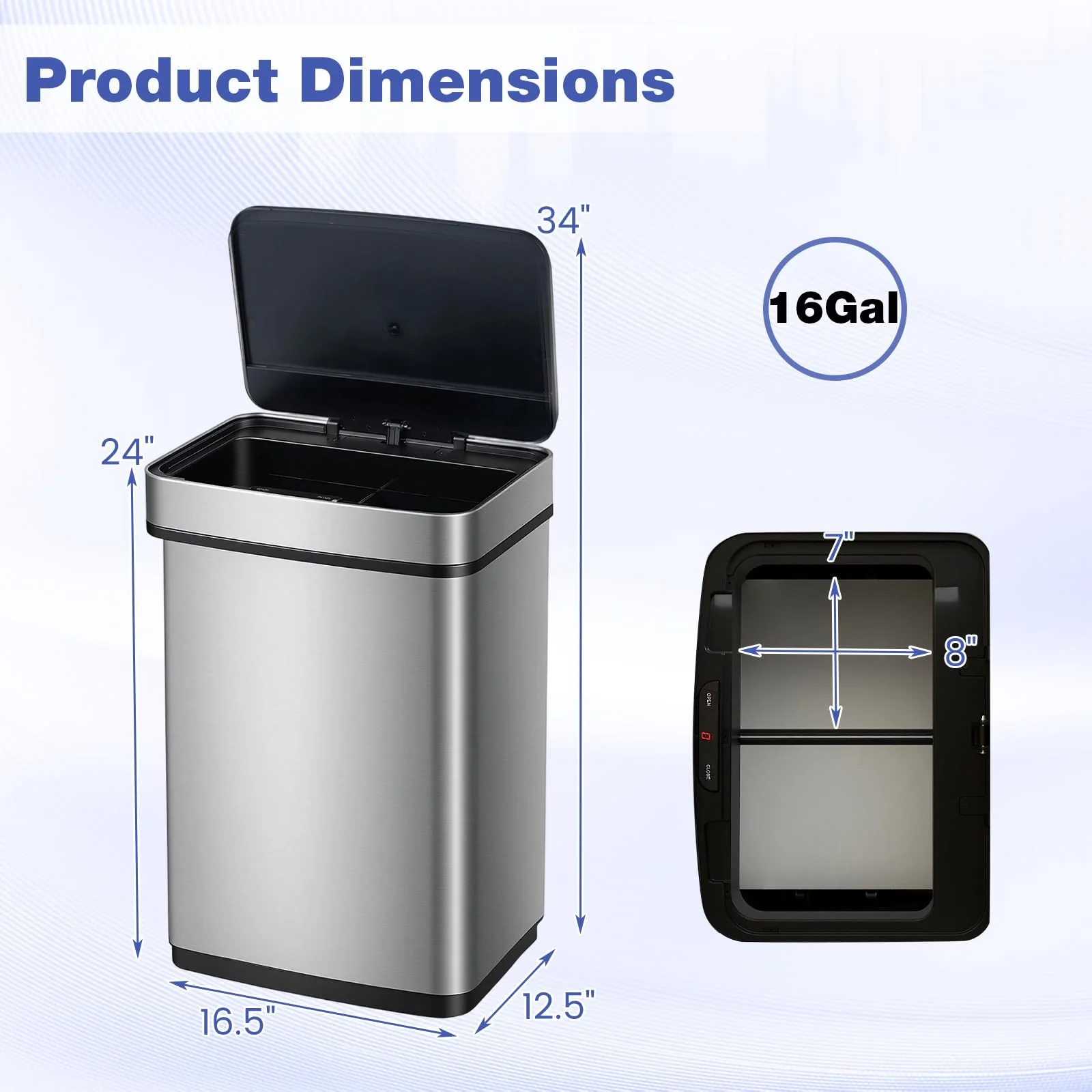 Goplus 16 Gal Automatic Stainless Steel Motion Sensor Trash Can with 2 Compartments - Image 5