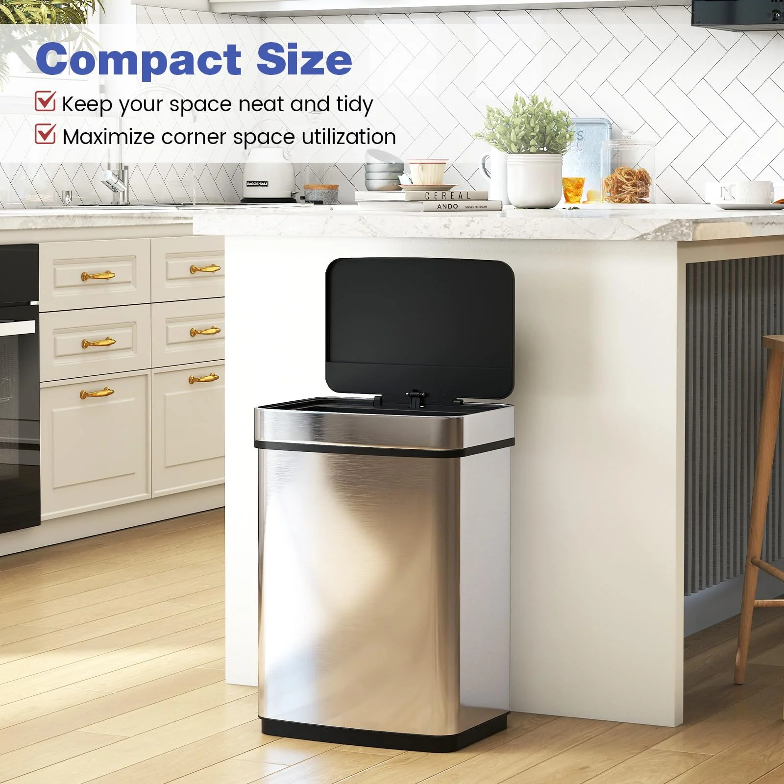 Goplus 16 Gal Automatic Stainless Steel Motion Sensor Trash Can with 2 Compartments - Image 6