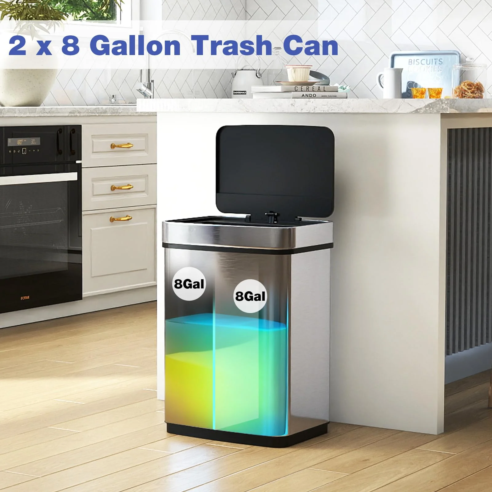 Goplus 16 Gal Automatic Stainless Steel Motion Sensor Trash Can with 2 Compartments - Image 7
