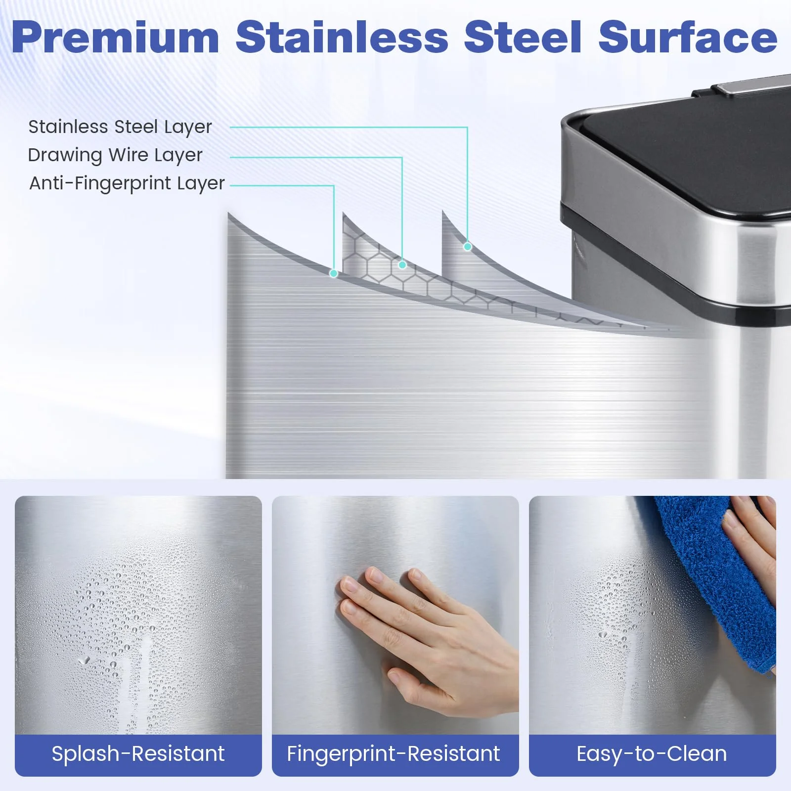 Goplus 16 Gal Automatic Stainless Steel Motion Sensor Trash Can with 2 Compartments - Image 9