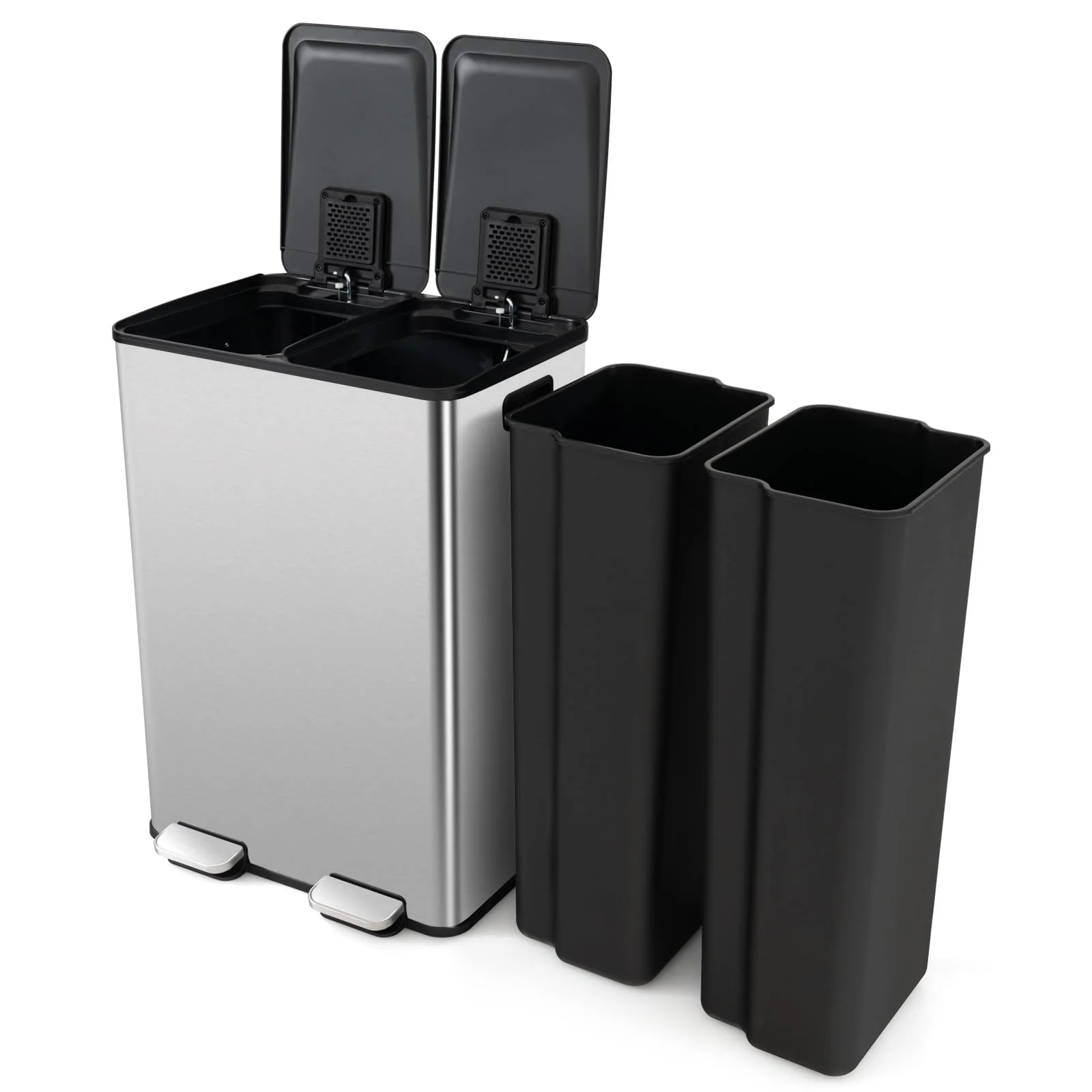 Goplus 16 Gallon/ (2x30L) Stainless Steel Trash Can, Kitchen Trash Bin - Image 8