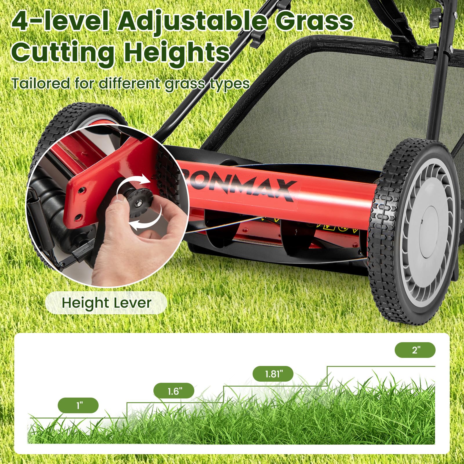 Goplus 16 Inch Manual Lawn Mower for Yard, Garden - Image 4