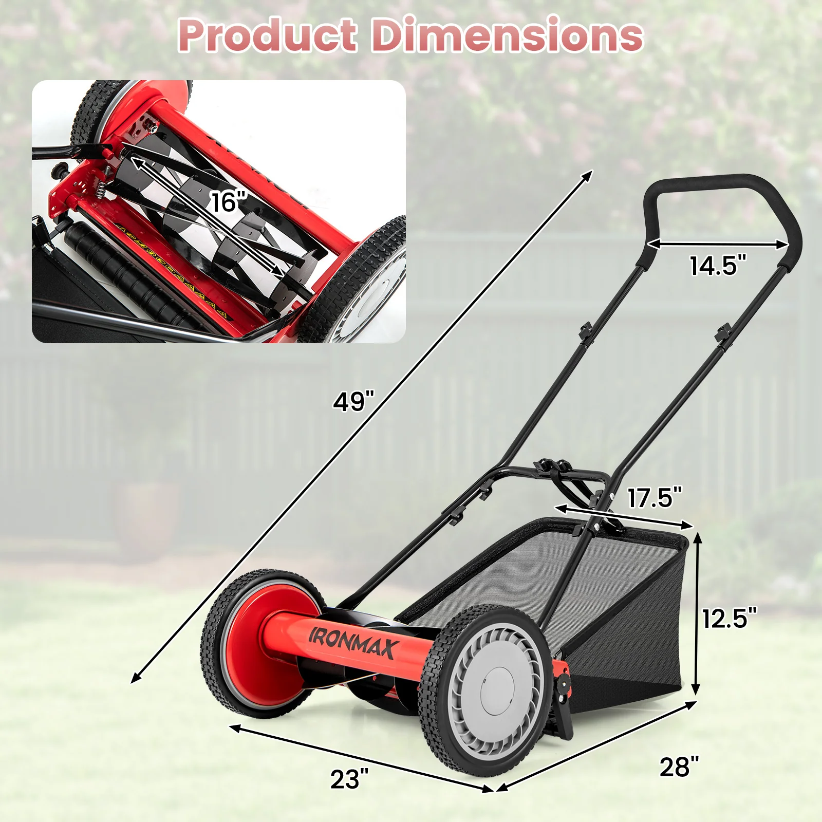Goplus 16 Inch Manual Lawn Mower for Yard, Garden - Image 9