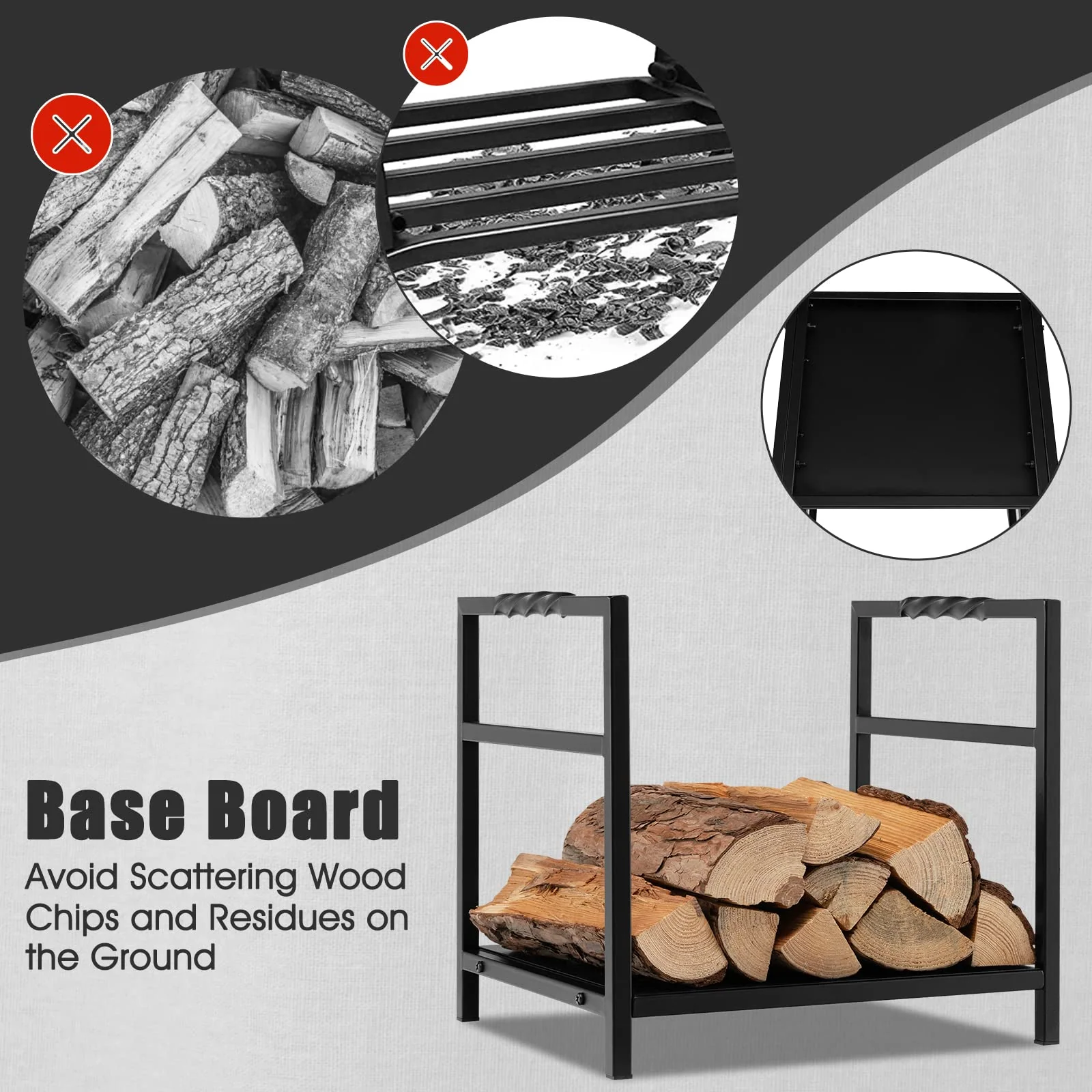 Goplus 16 Inch Small Firewood Rack, Indoor Outdoor Decorative Firewood Log Holder with Easy-to-Grab Handle & Raised Base - Image 4