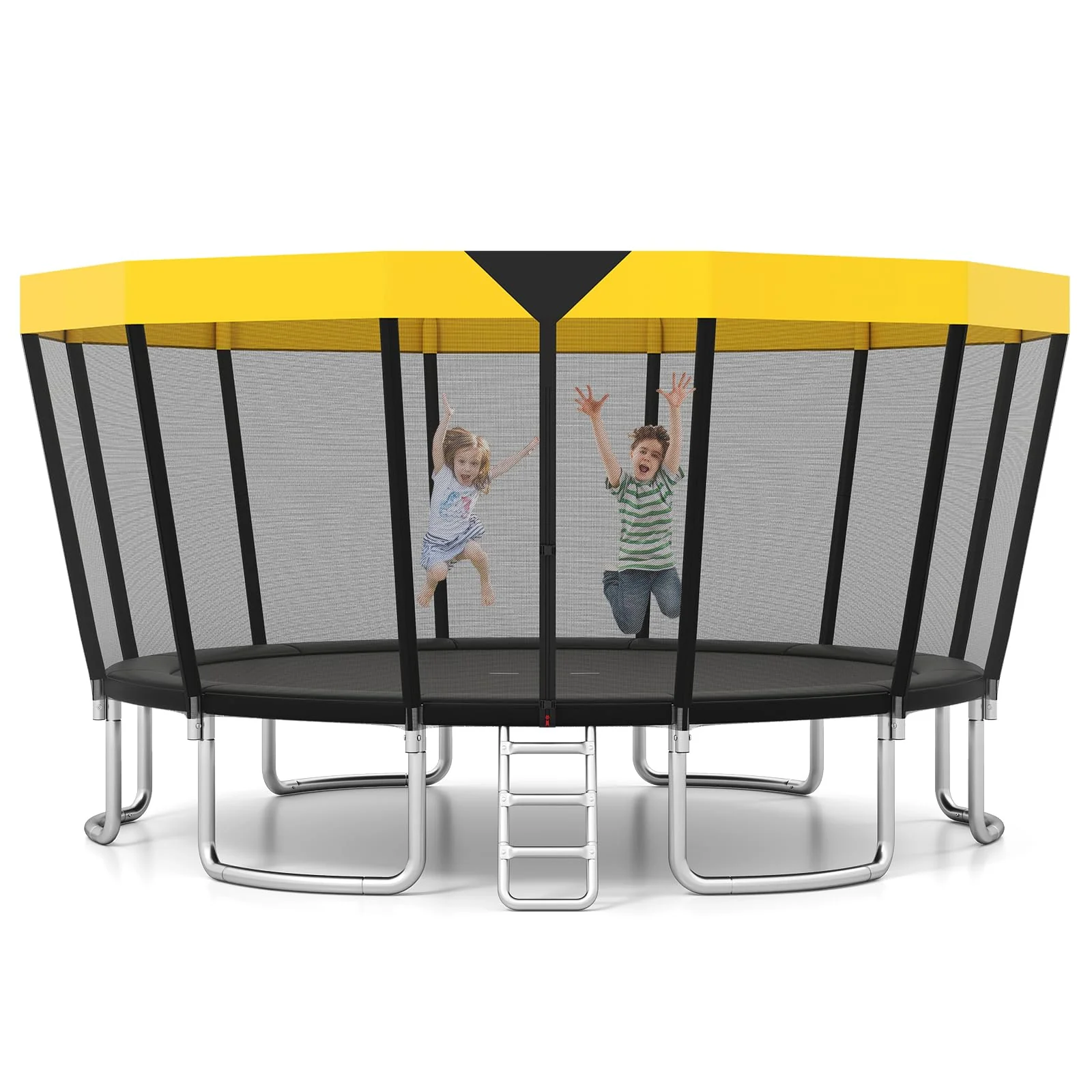 Goplus 16FT ASTM Approved Recreational Trampoline with Non-Slip Ladder Enclosure Net & Anti-Rust Coating