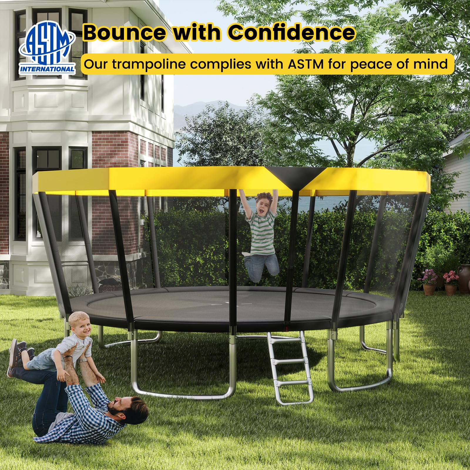 Goplus 16FT ASTM Approved Recreational Trampoline with Non-Slip Ladder Enclosure Net & Anti-Rust Coating - Image 8