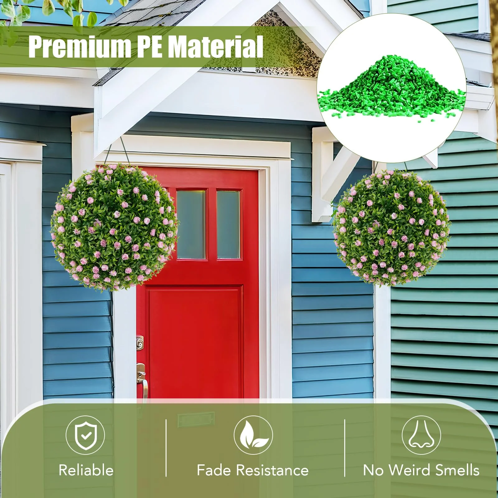 Goplus 17.5 Inch Topiary Balls Artificial Outdoor Set of 2, Faux Greenery Balls with Pink Flowers - Image 3