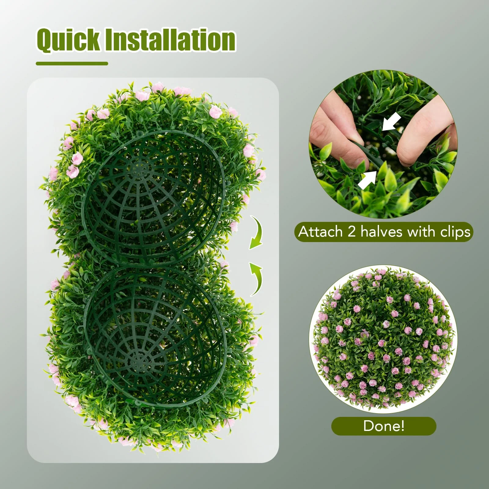 Goplus 17.5 Inch Topiary Balls Artificial Outdoor Set of 2, Faux Greenery Balls with Pink Flowers - Image 5
