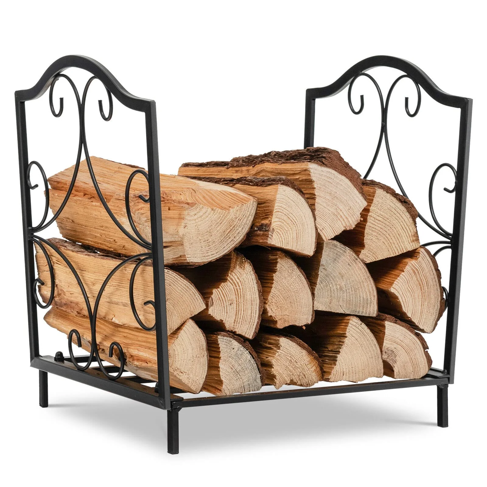 Goplus 17" Small Firewood Rack, Indoor/Outdoor Decorative Firewood Storage Carrier Log Rack with Elegant Patterns & Raised Legs