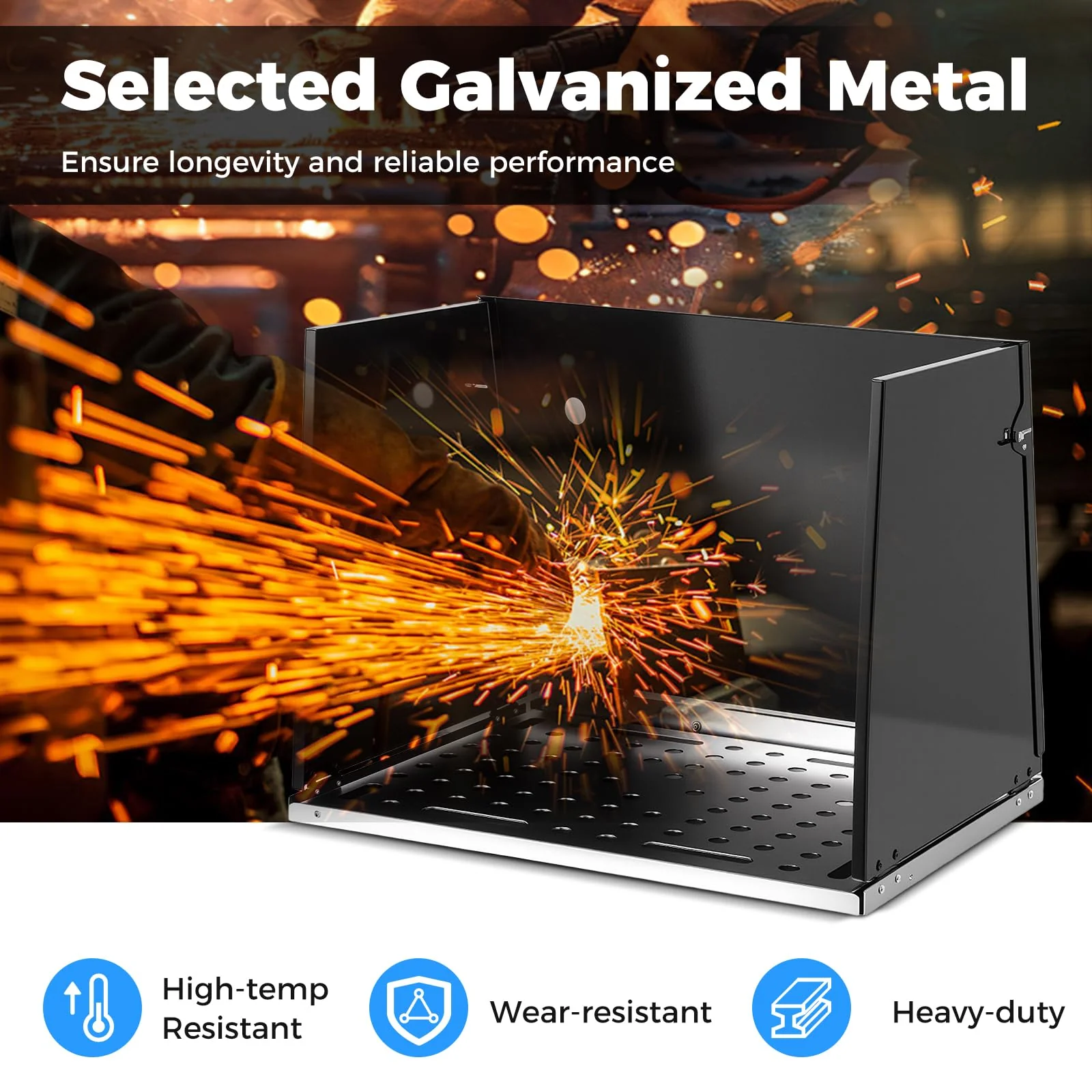 Goplus 17" x 20" Portable Galvanized Metal Work Table with 3 Protective Panels - Image 8