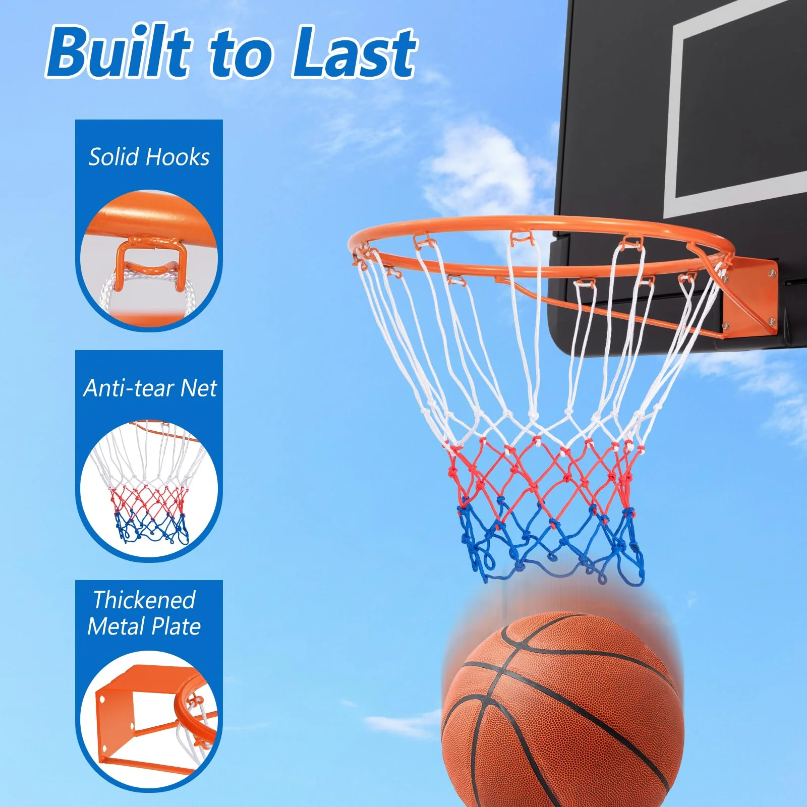 Goplus 18ââ/15ââ Replacement Basketball Rim, Wall Door Mounted Basketball Hoop with All Weather Net - Image 2