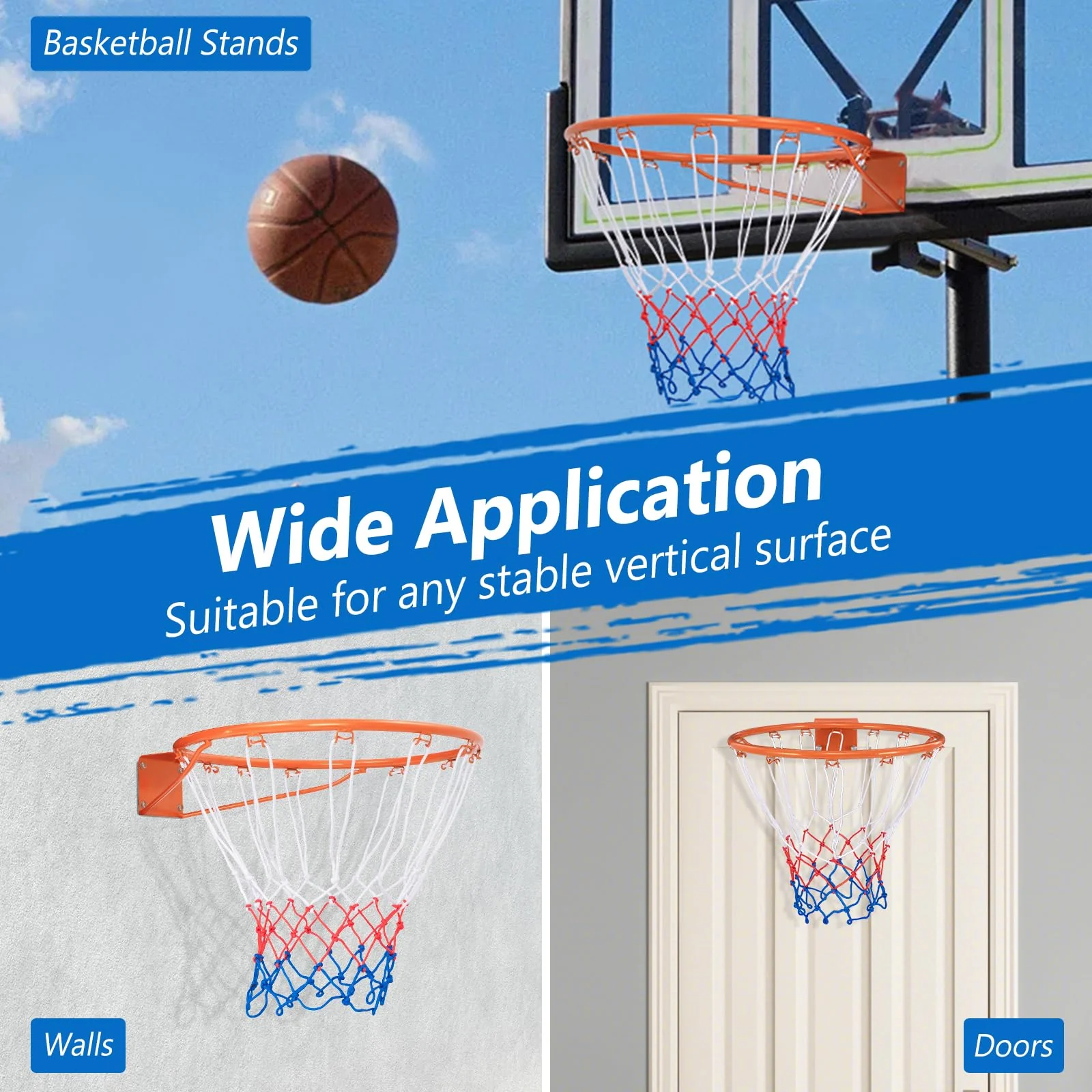 Goplus 18ââ/15ââ Replacement Basketball Rim, Wall Door Mounted Basketball Hoop with All Weather Net - Image 4