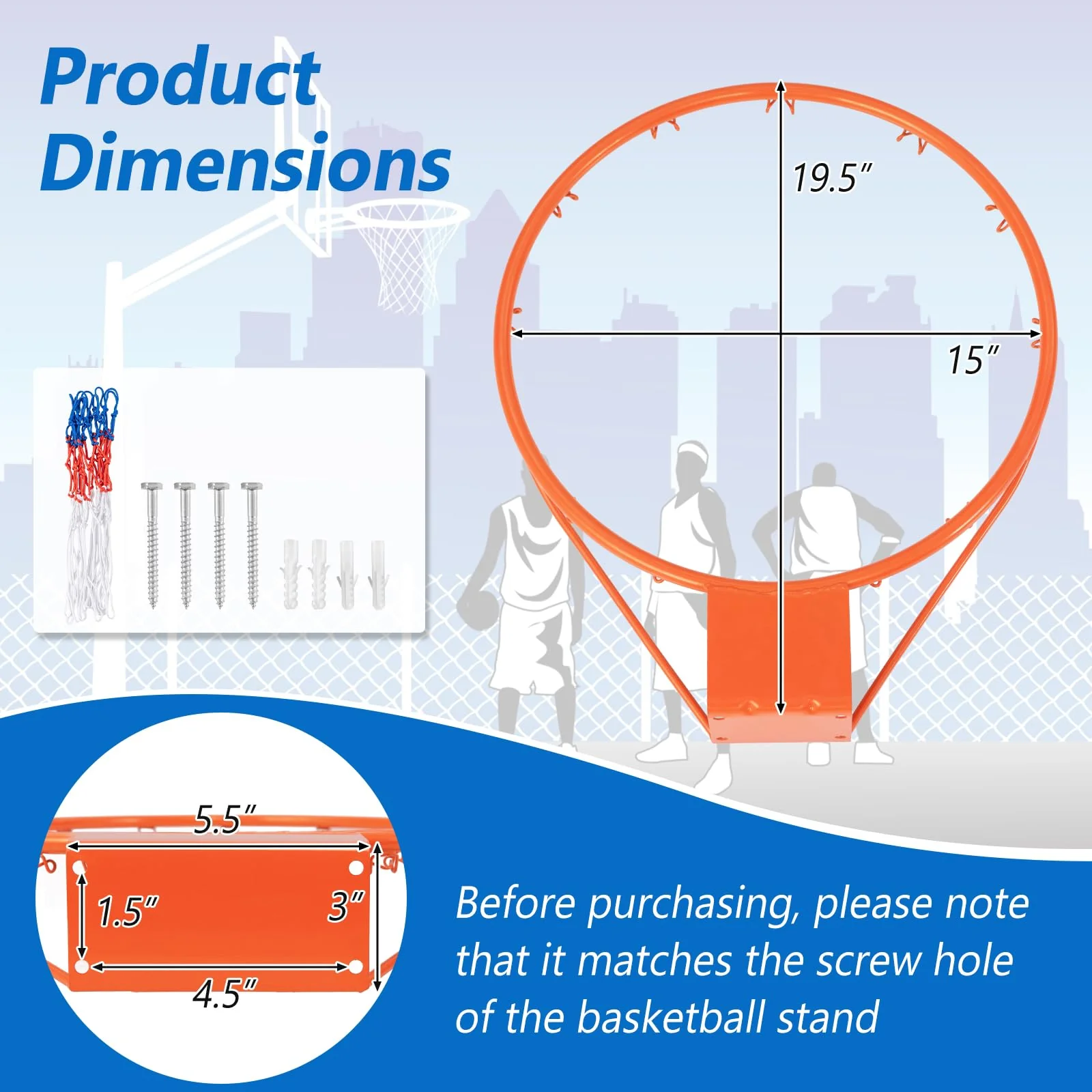 Goplus 18ââ/15ââ Replacement Basketball Rim, Wall Door Mounted Basketball Hoop with All Weather Net - Image 5