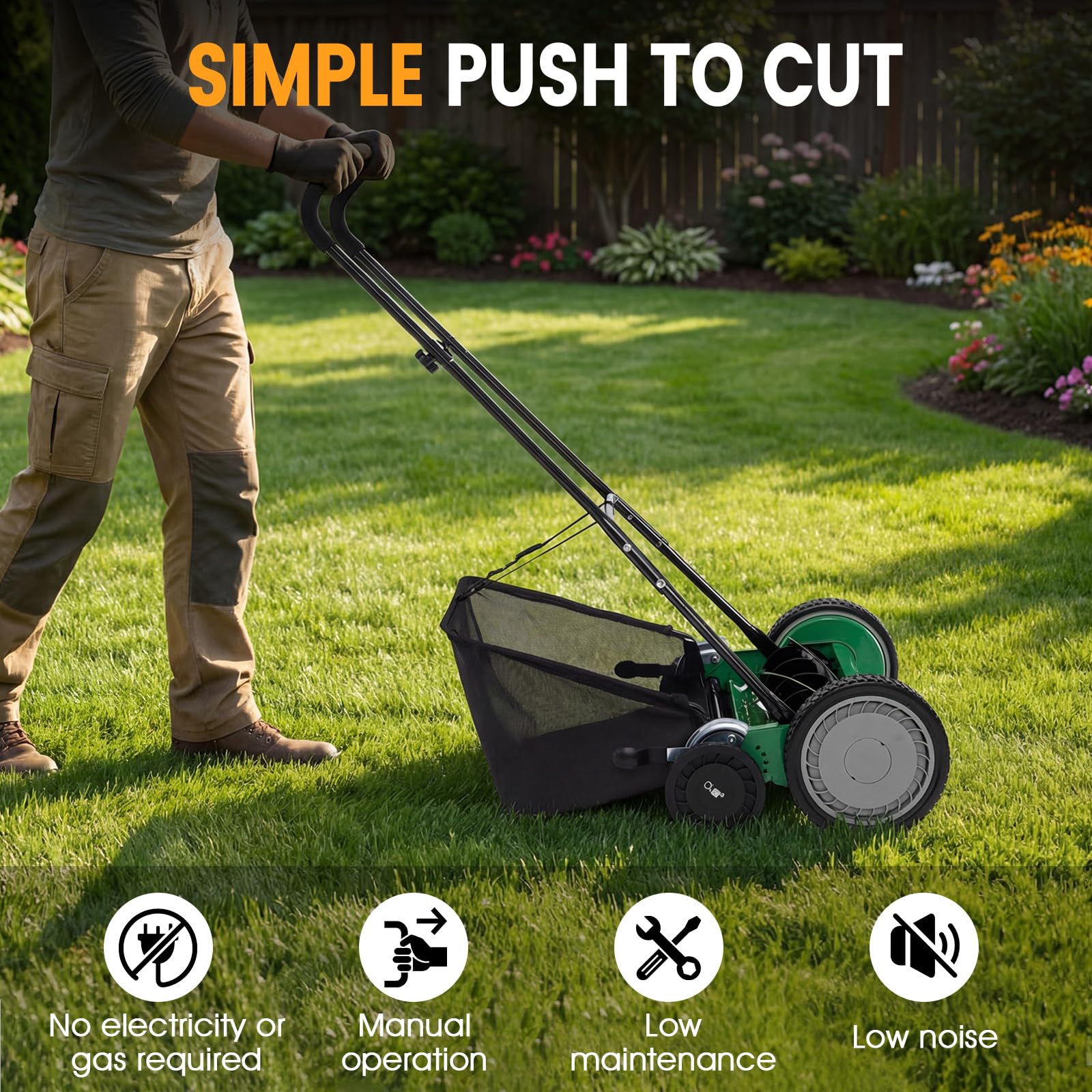 Goplus 18 Inch Push Reel Lawn Mower 5-Blade Manganese Steel Manual Grass Cutter - Image 4