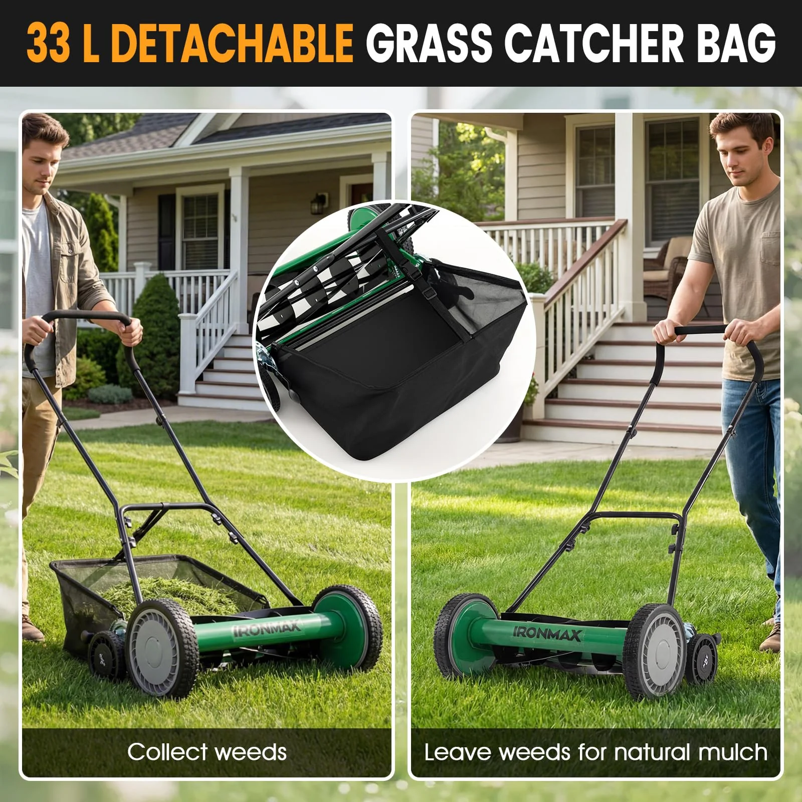 Goplus 18 Inch Push Reel Lawn Mower 5-Blade Manganese Steel Manual Grass Cutter - Image 5