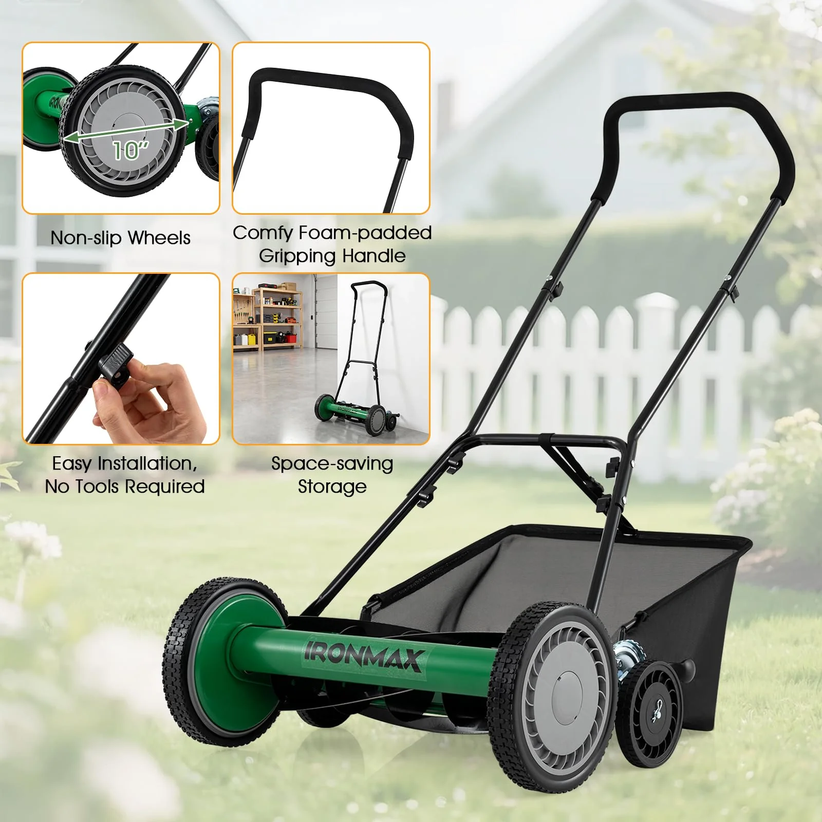 Goplus 18 Inch Push Reel Lawn Mower 5-Blade Manganese Steel Manual Grass Cutter - Image 6
