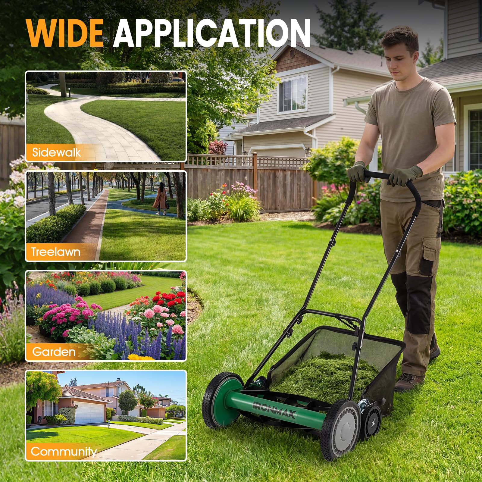 Goplus 18 Inch Push Reel Lawn Mower 5-Blade Manganese Steel Manual Grass Cutter - Image 7