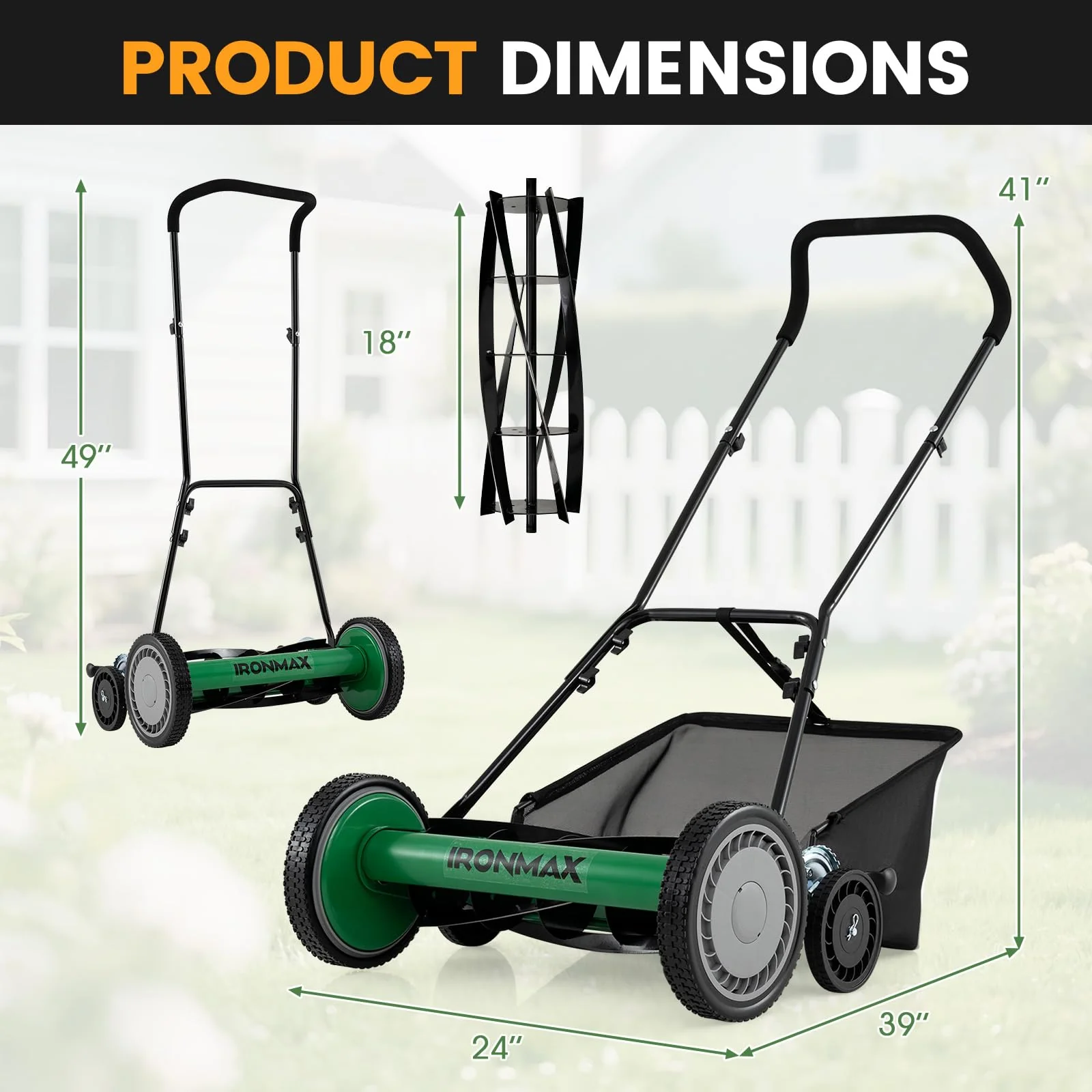 Goplus 18 Inch Push Reel Lawn Mower 5-Blade Manganese Steel Manual Grass Cutter - Image 8