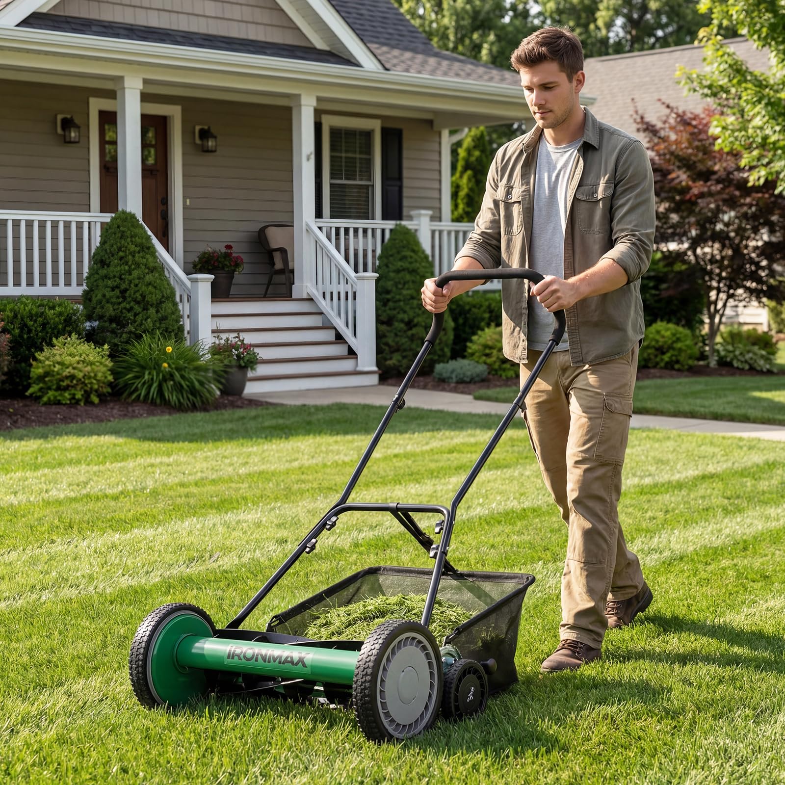 Goplus 18 Inch Push Reel Lawn Mower 5-Blade Manganese Steel Manual Grass Cutter - Image 9