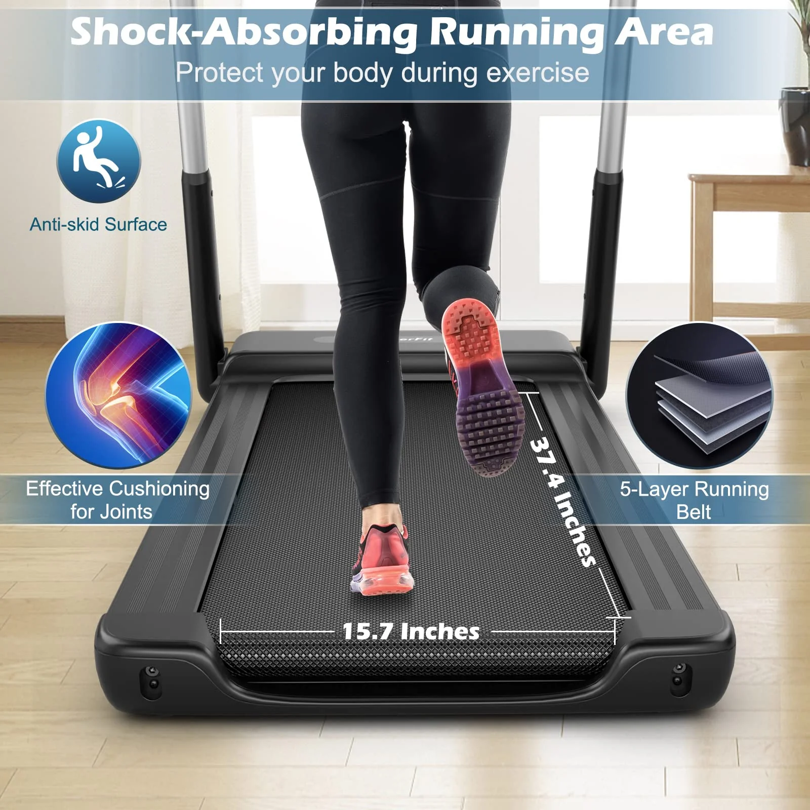 Goplus 2.25HP Folding Treadmill, Compact Superfit Treadmill with LED Display and APP Control - Image 2