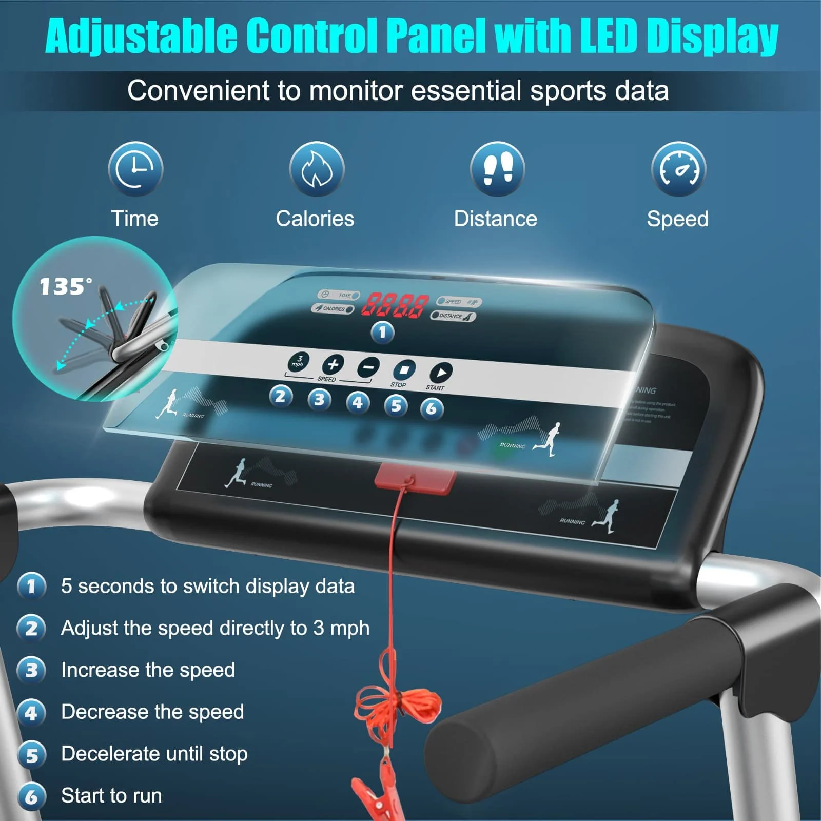 Goplus 2.25HP Folding Treadmill, Compact Superfit Treadmill with LED Display and APP Control - Image 3