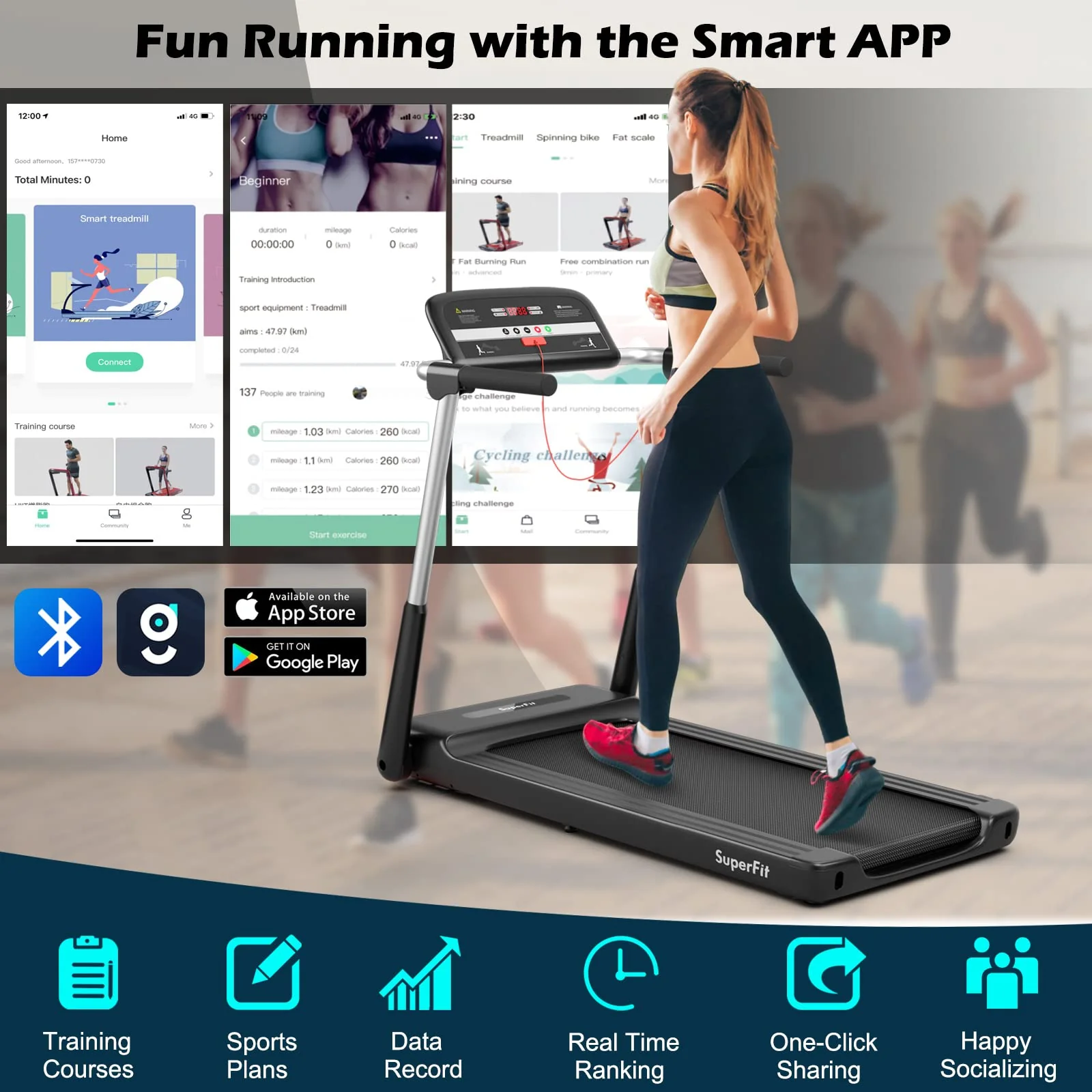 Goplus 2.25HP Folding Treadmill, Compact Superfit Treadmill with LED Display and APP Control - Image 5