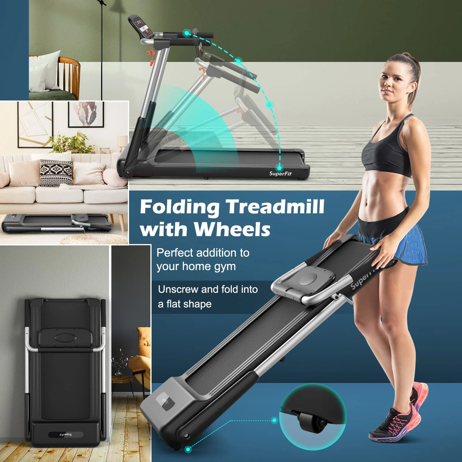 Goplus 2.25HP Folding Treadmill, Compact Superfit Treadmill with LED Display and APP Control - Image 6