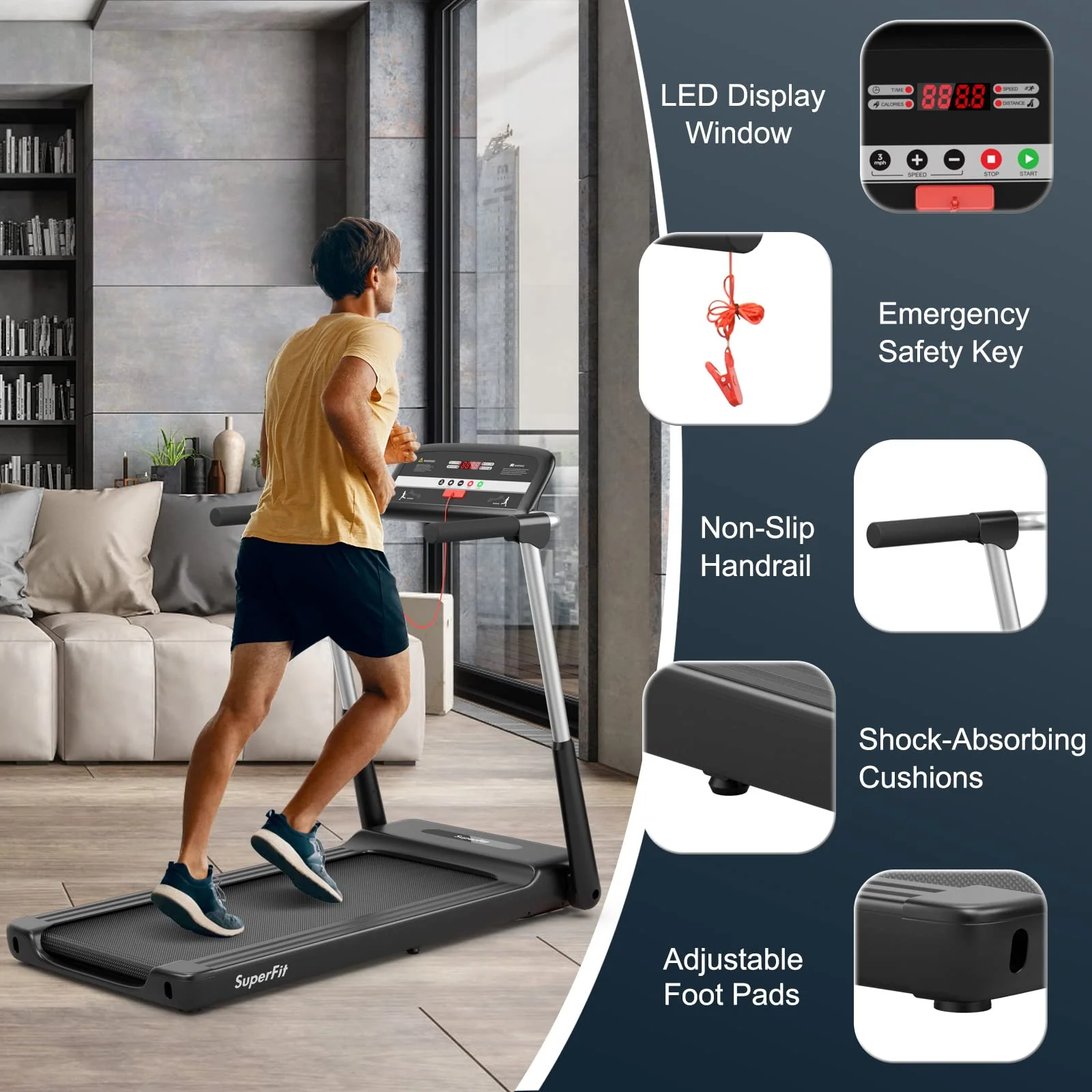 Goplus 2.25HP Folding Treadmill, Compact Superfit Treadmill with LED Display and APP Control - Image 8