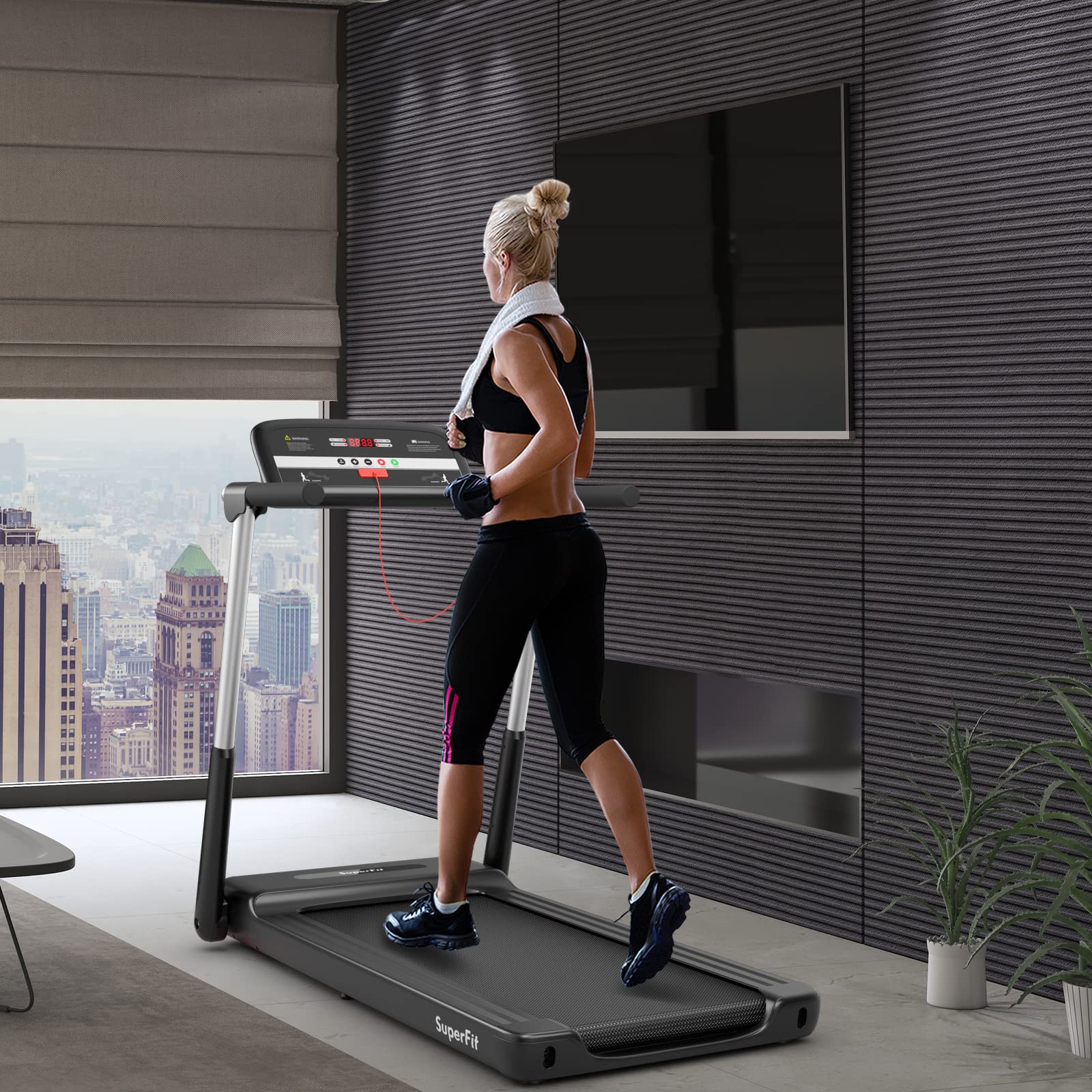 Goplus 2.25HP Folding Treadmill, Compact Superfit Treadmill with LED Display and APP Control - Image 9