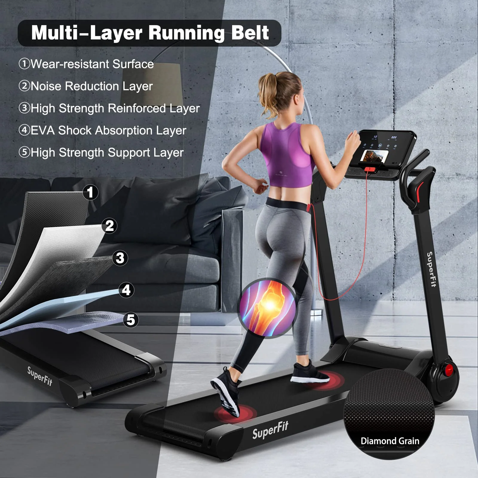 Goplus 2.25HP Folding Treadmill, Electric Superfit Treadmill W/LED Display - Image 3