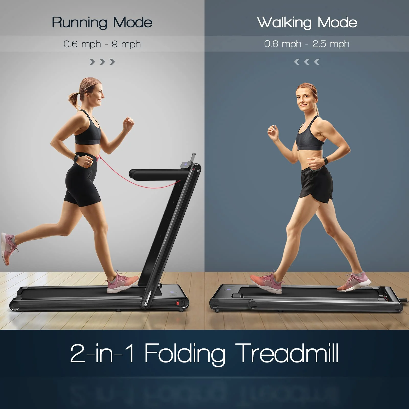 Goplus 2-in-1 Folding Treadmill, 2.25HP Electric Under Desk Treadmill W/LED Display - Image 3