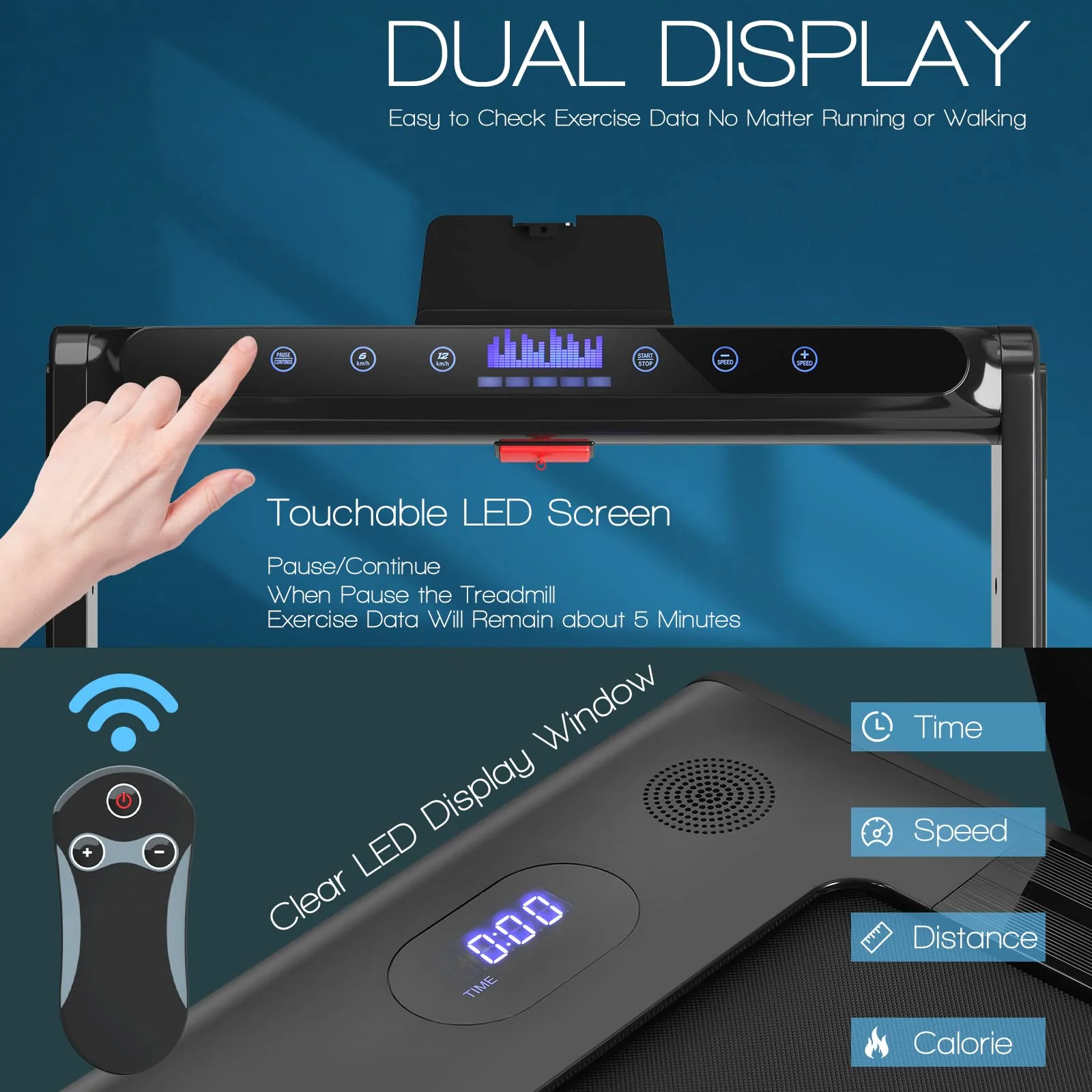 Goplus 2-in-1 Folding Treadmill, 2.25HP Electric Under Desk Treadmill W/LED Display - Image 4