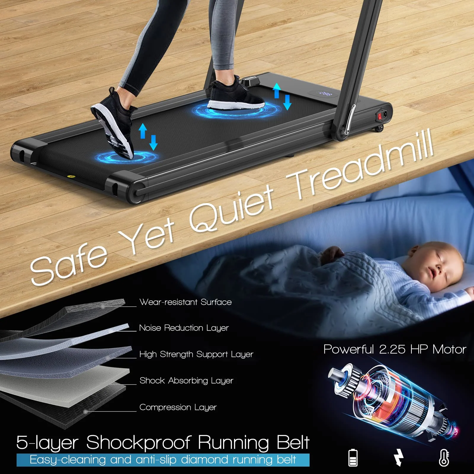 Goplus 2-in-1 Folding Treadmill, 2.25HP Electric Under Desk Treadmill W/LED Display - Image 5