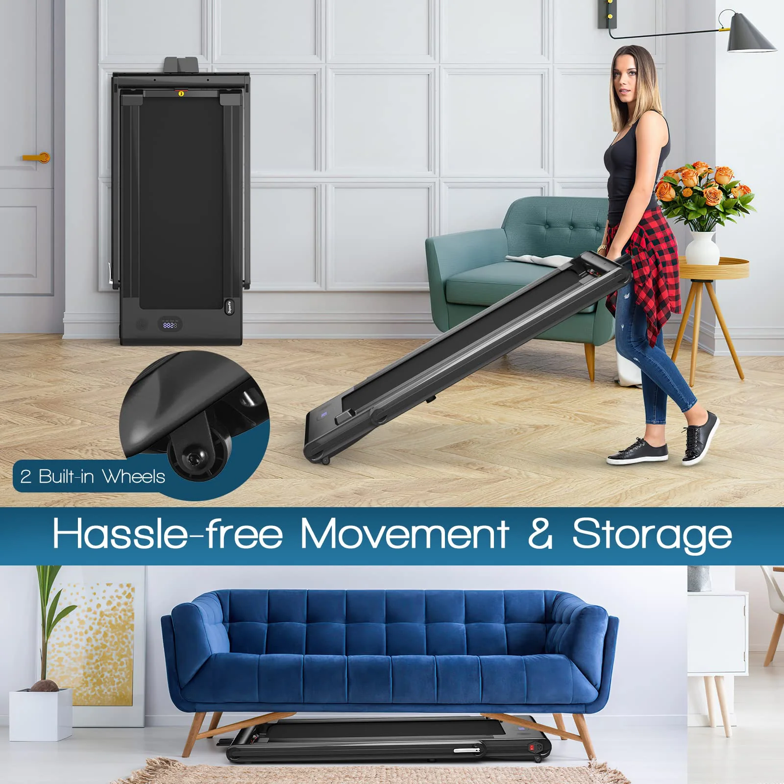 Goplus 2-in-1 Folding Treadmill, 2.25HP Electric Under Desk Treadmill W/LED Display - Image 7