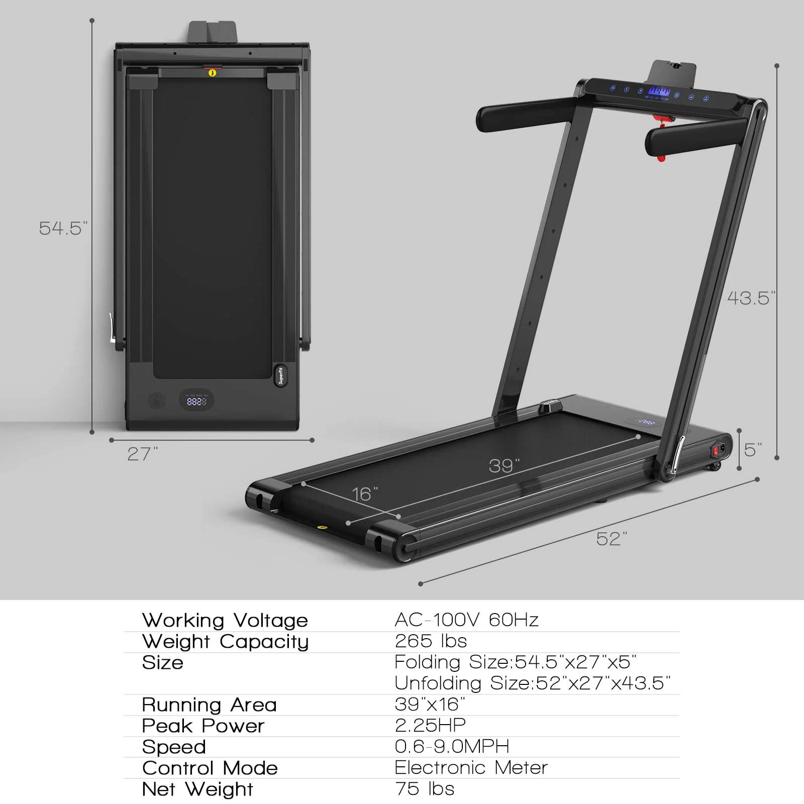 Goplus 2-in-1 Folding Treadmill, 2.25HP Electric Under Desk Treadmill W/LED Display - Image 8