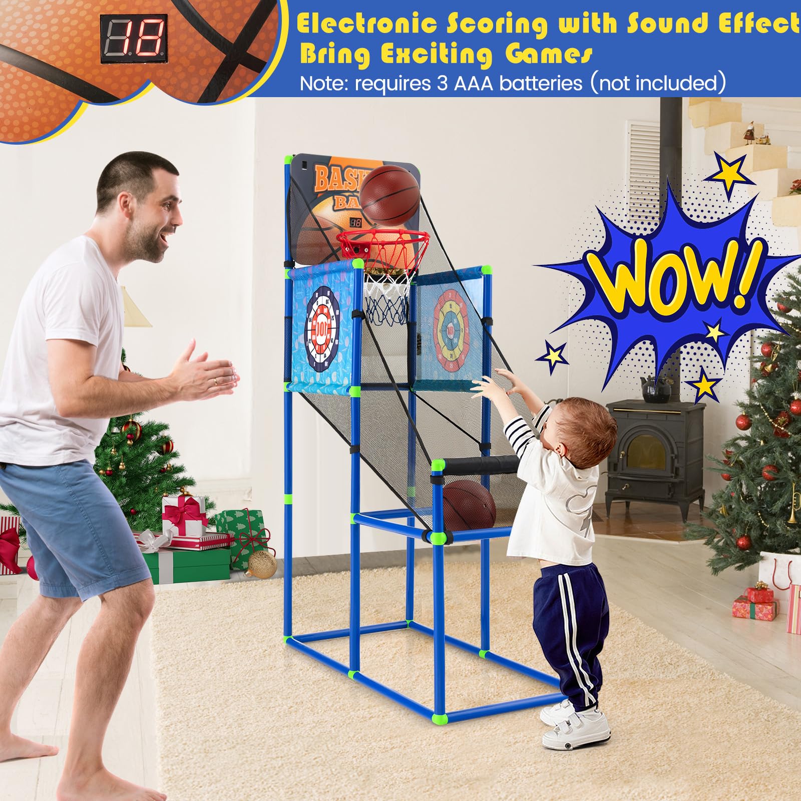 Goplus 2 in 1 Indoor Outdoor Basketball Game Set w/Electronic Scoreboard & Sound Effect - Image 4