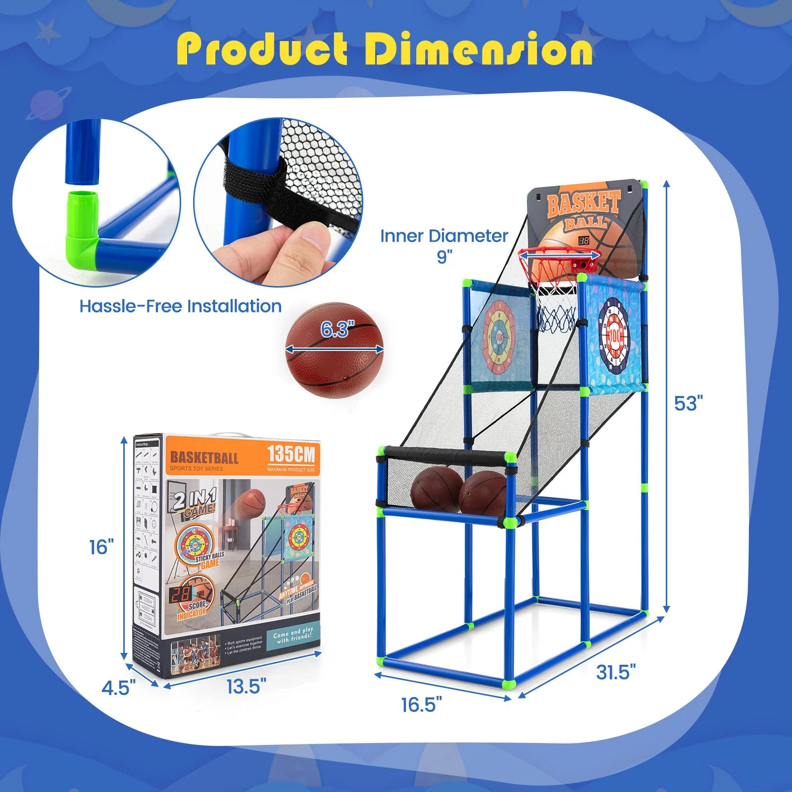 Goplus 2 in 1 Indoor Outdoor Basketball Game Set w/Electronic Scoreboard & Sound Effect - Image 6