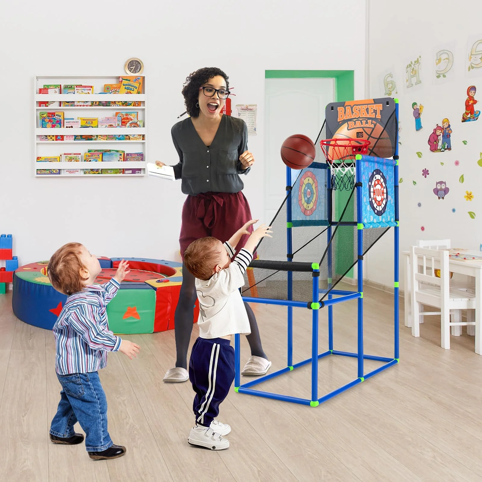 Goplus 2 in 1 Indoor Outdoor Basketball Game Set w/Electronic Scoreboard & Sound Effect - Image 9