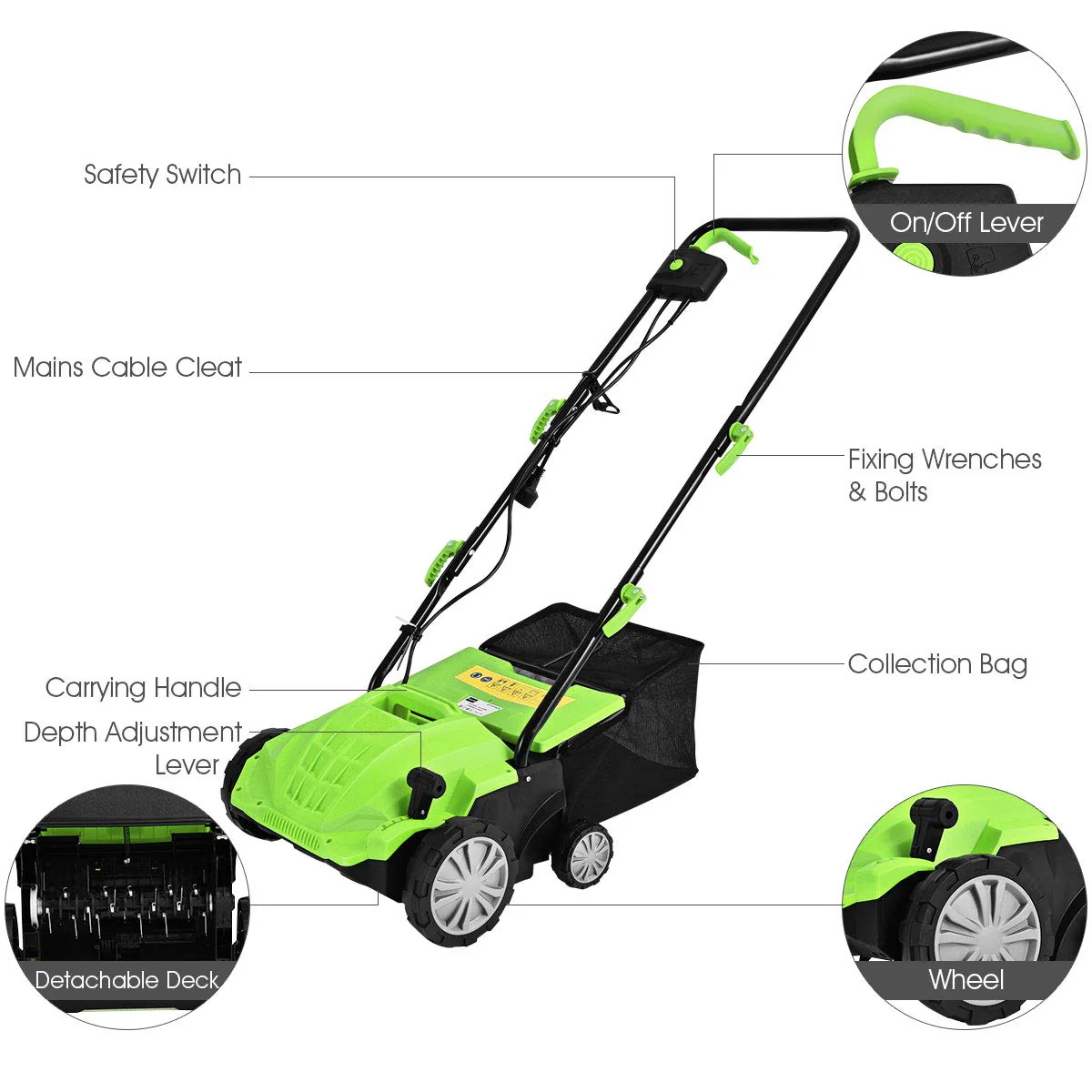 Goplus 2-in-1 Lawn Dethatcher 12Amp, 3 Level Depth Adjustable Weeder - Image 4
