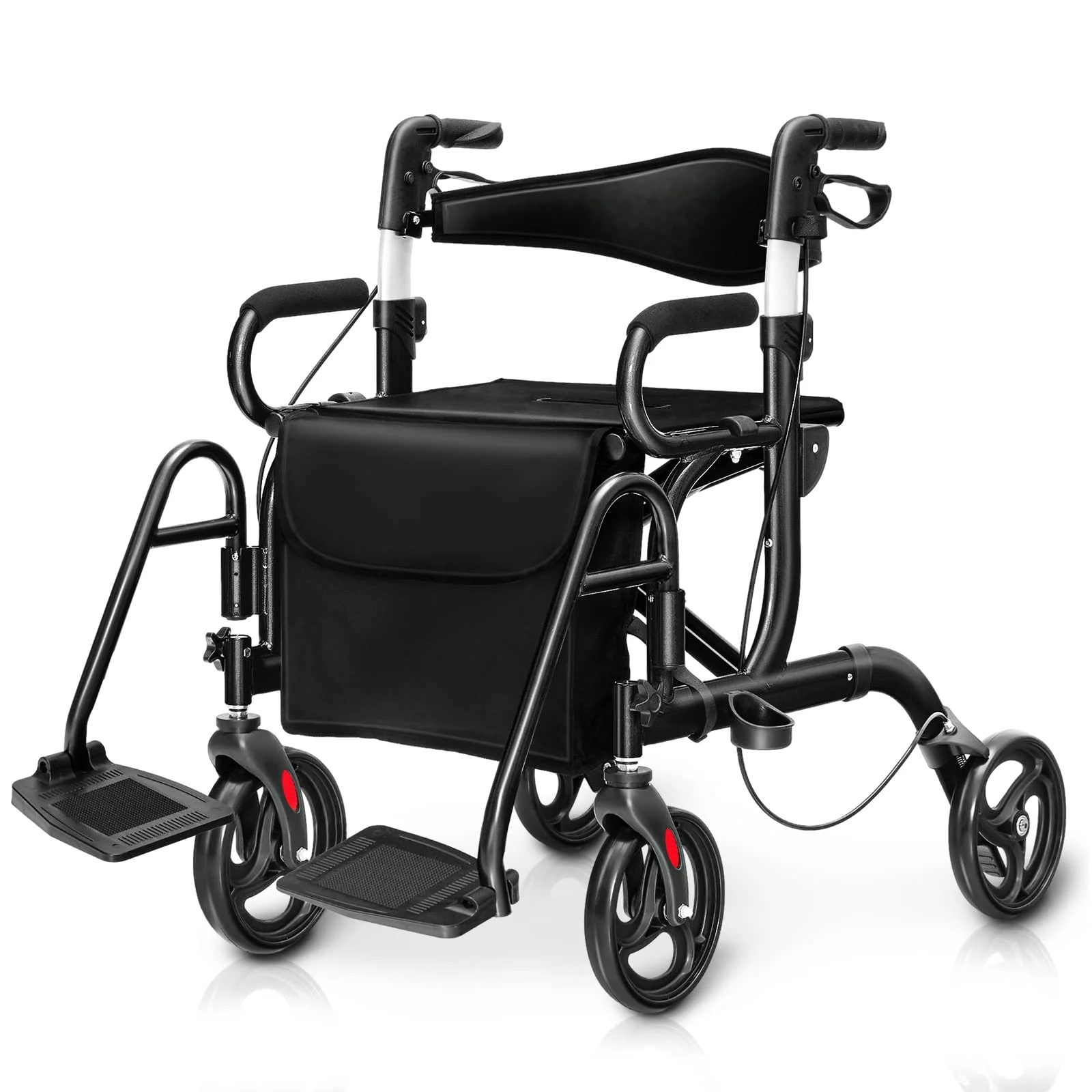 Goplus 2 in 1 Rollator Walker for Seniors Folding Transport Wheelchair Rollator with 8" Wheels