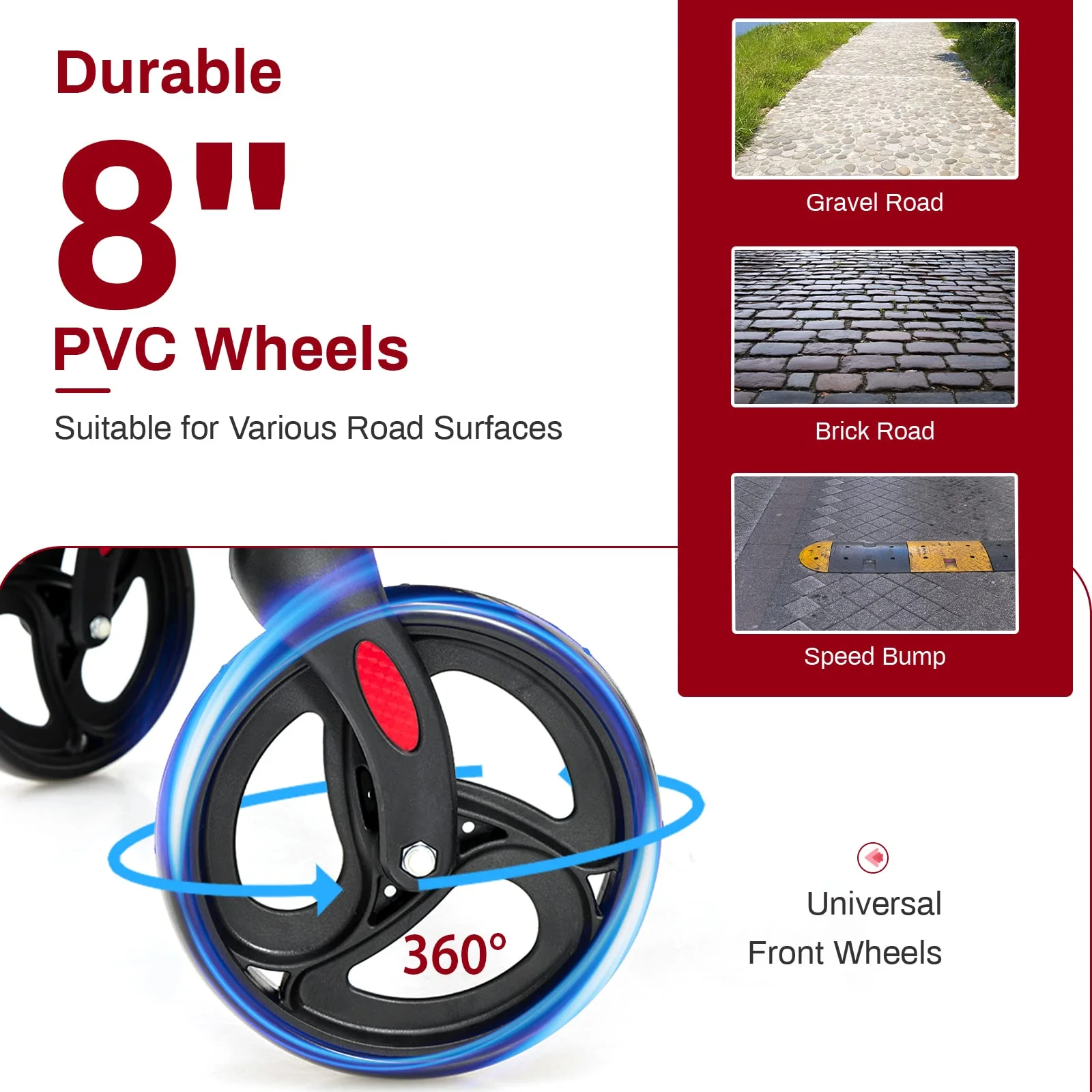 Goplus 2 in 1 Rollator Walker for Seniors Folding Transport Wheelchair Rollator with 8" Wheels - Image 3