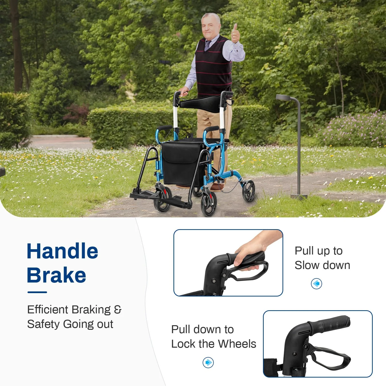 Goplus 2 in 1 Rollator Walker for Seniors, Medical Walker with Seat - Image 3