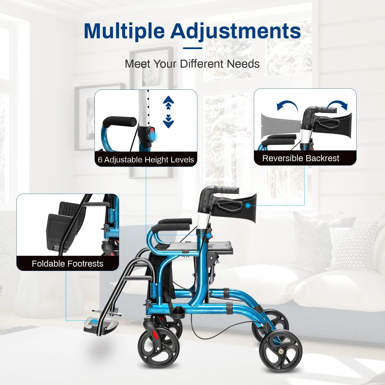 Goplus 2 in 1 Rollator Walker for Seniors, Medical Walker with Seat - Image 6