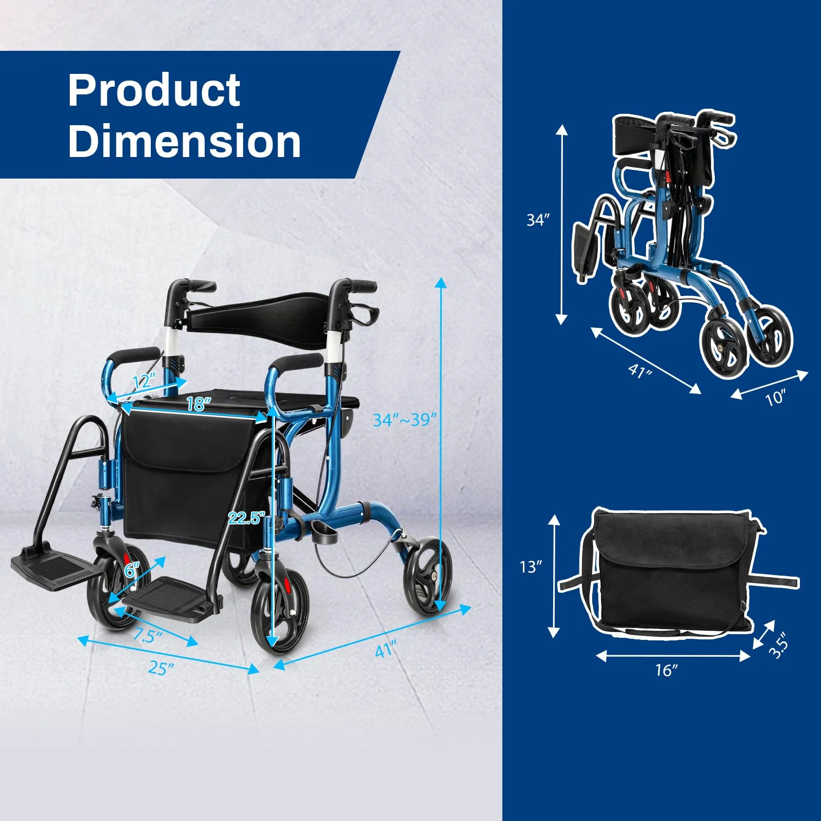 Goplus 2 in 1 Rollator Walker for Seniors, Medical Walker with Seat - Image 7